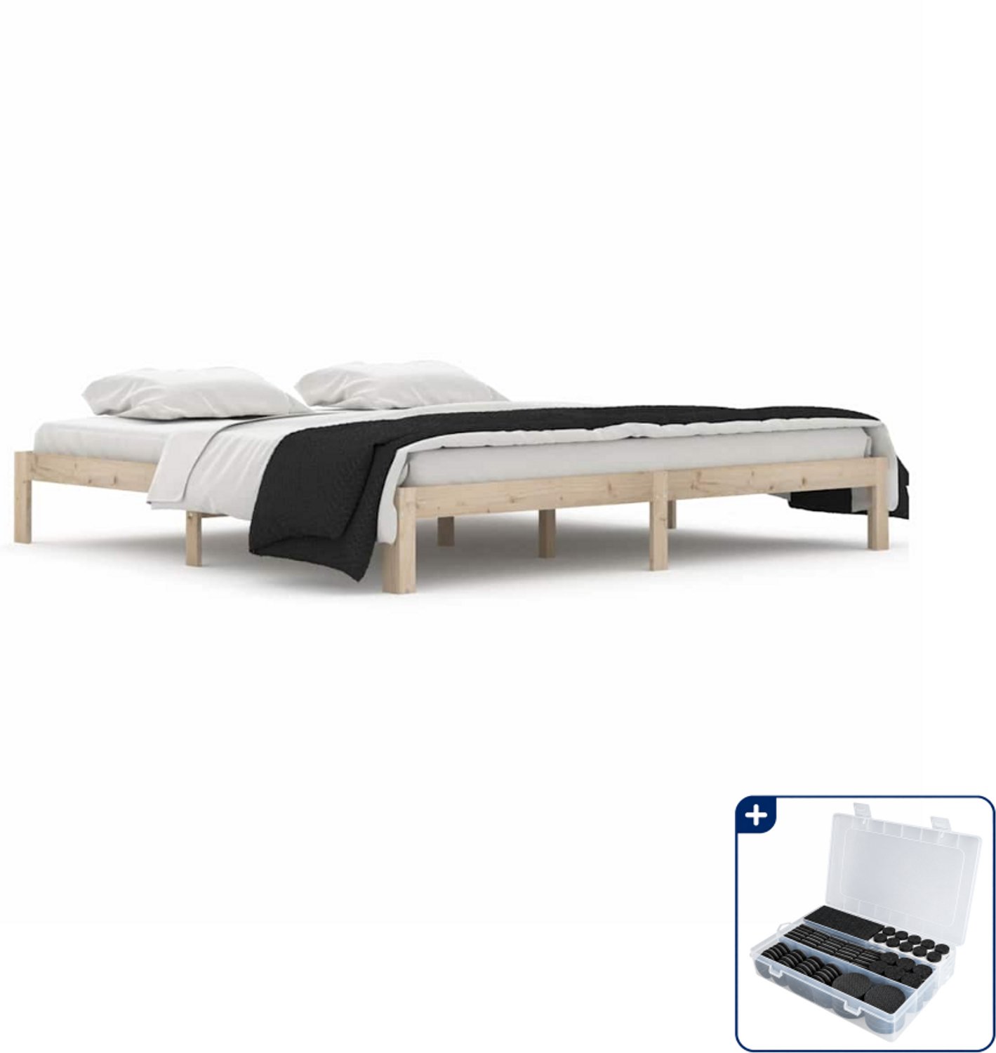 vidaXL bedframe - 200 x 200 cm - massief grenenhout - Inclusief antikrasvilt 177-delig Bruin