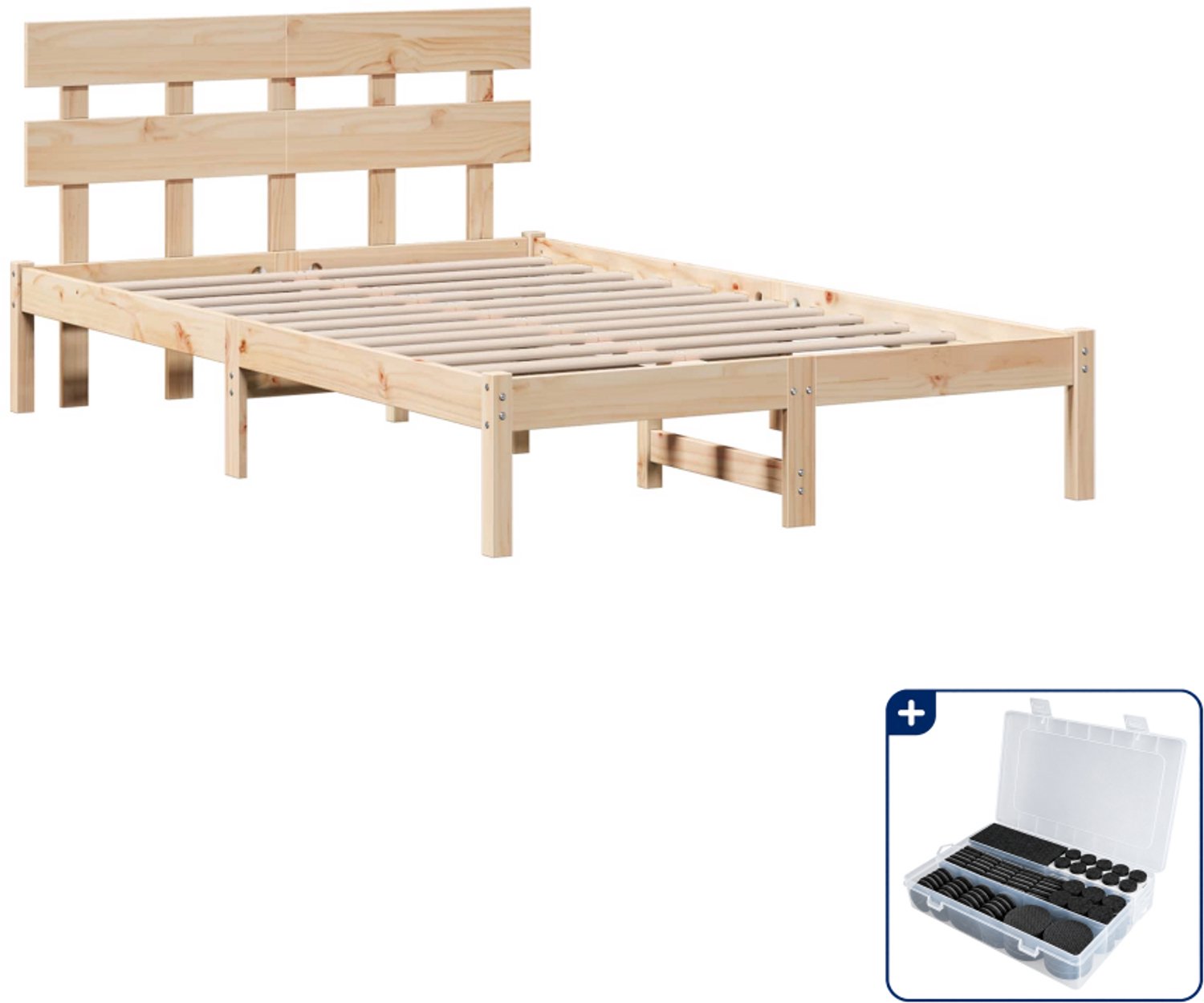 vidaXL bedframe met hoofdeinde - 120 x 200 cm - massief grenenhout - bruin - Inclusief antikrasvilt 177-delig