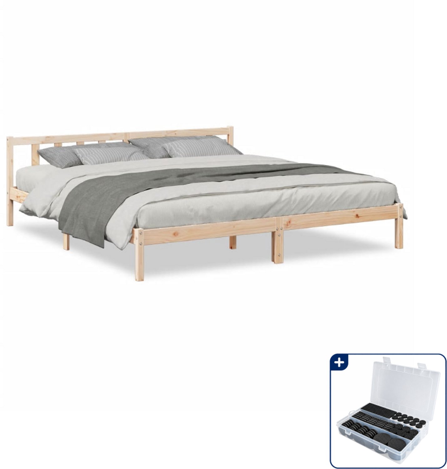 vidaXL Kingsize bedframe - 180 x 220 cm - massief grenenhout - Inclusief antikrasvilt 177-delig Bruin