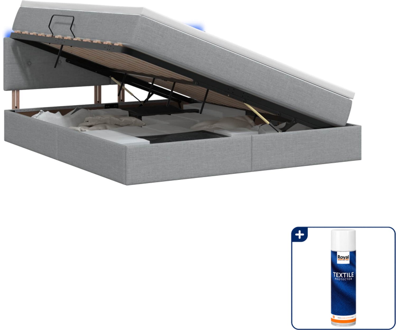 vidaXL Kingsize led-opslagbed met matras - 180 x 200 cm - lichtgrijs - Inclusief textielbeschermer 500 ml