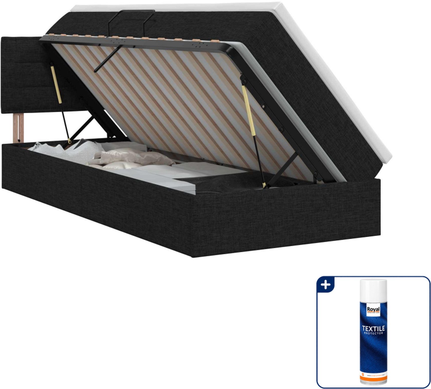 vidaXL Opbergbed met matras - 90 x 190 cm - zwart - Inclusief textielbeschermer 500 ml