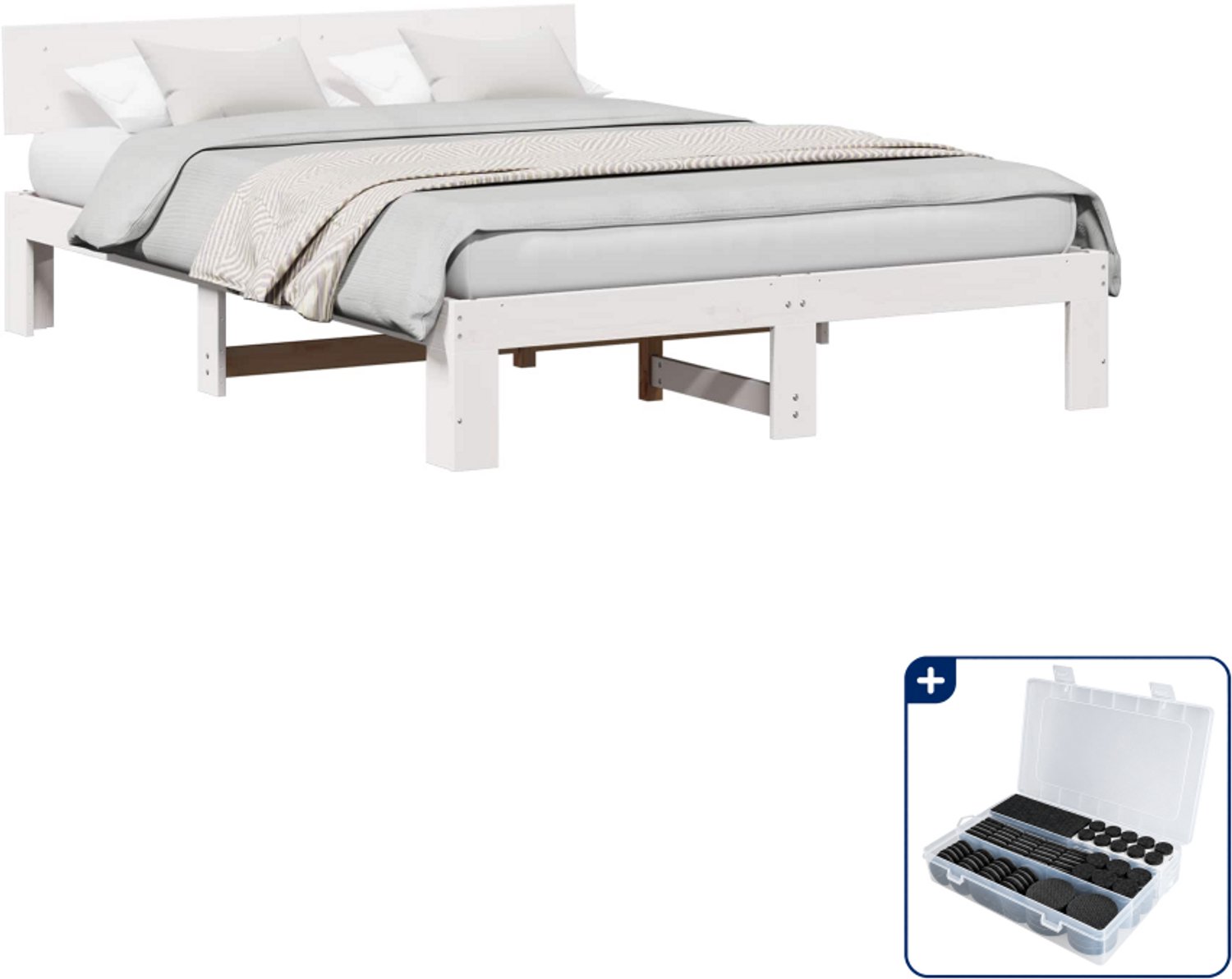 vidaXL bedframe met hoofdeinde - Queensize - 160 x 200 cm - wit - Inclusief antikrasvilt 177-delig