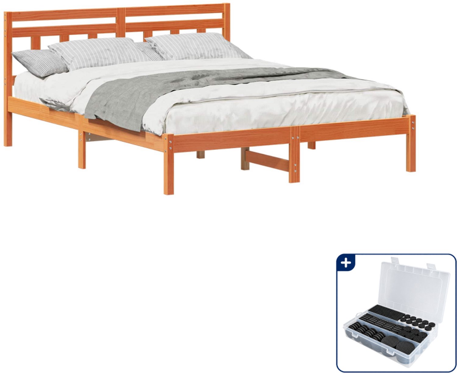 vidaXL bedframe - Queensize - 160 x 200 cm - massief grenenhout - bruin - Inclusief antikrasvilt 177-delig