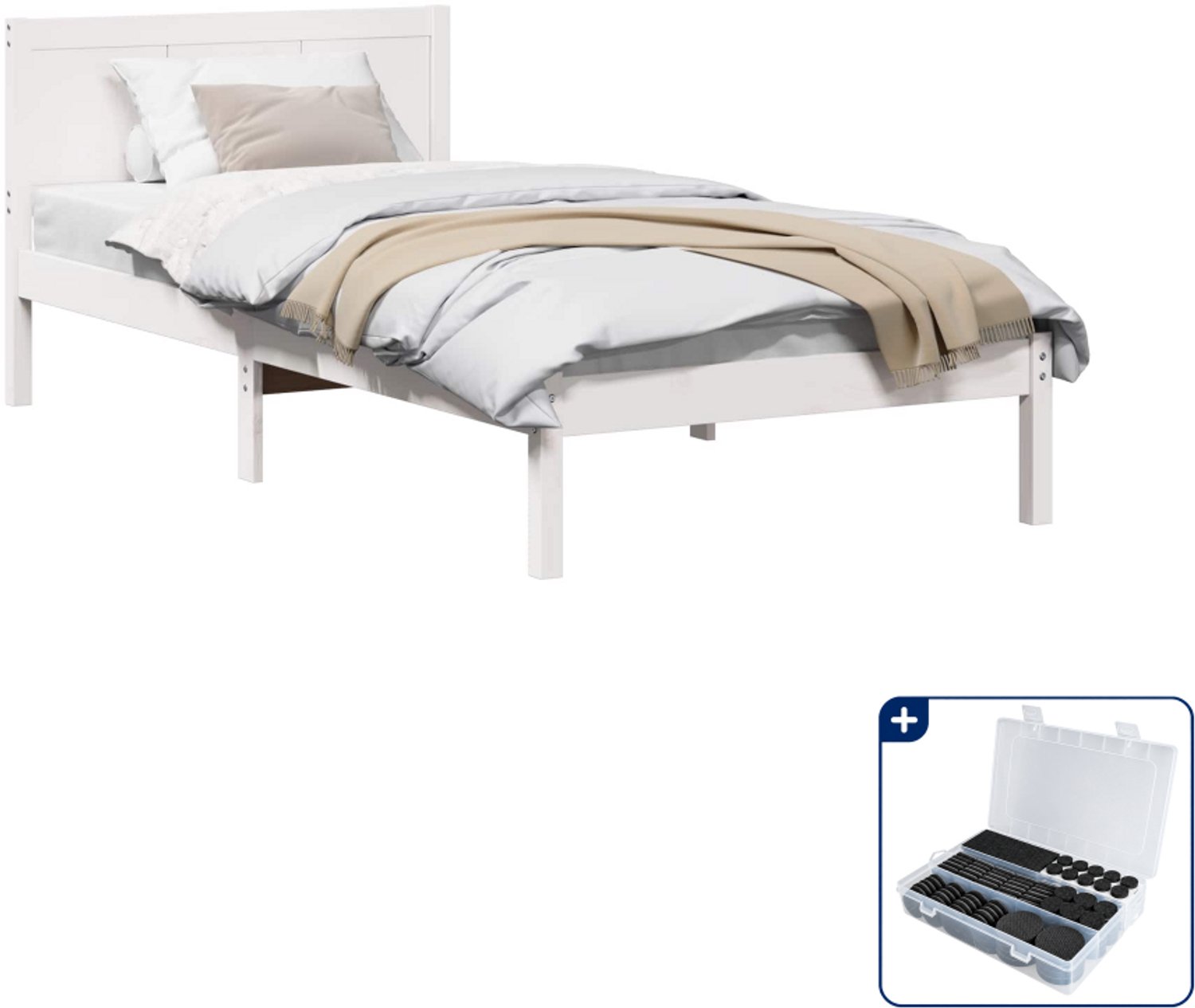 vidaXL bedframe - 80 x 200 cm - massief grenenhout - wit - Inclusief antikrasvilt 177-delig