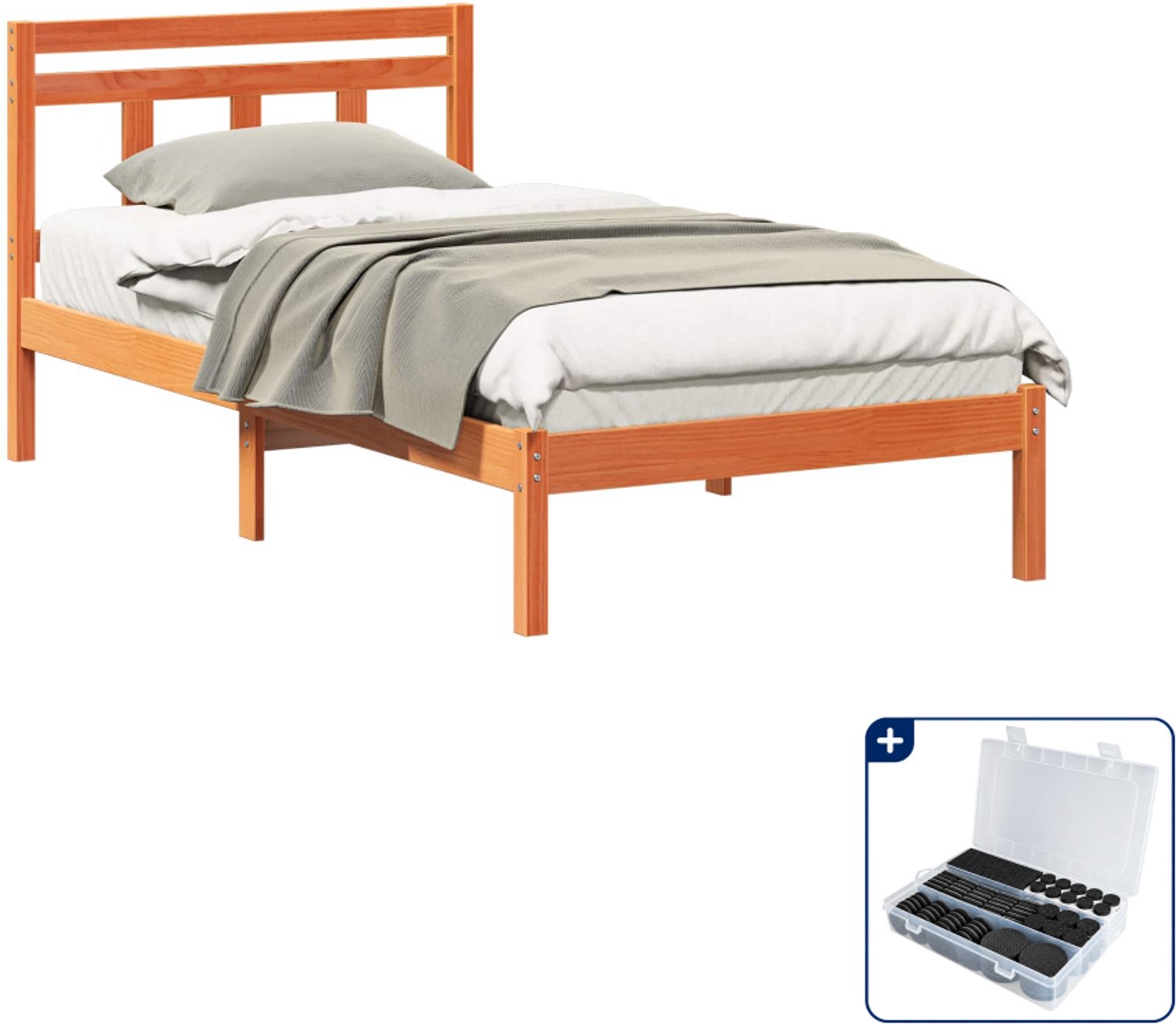 vidaXL bedframe - 80 x 200 cm - massief grenenhout - bruin - Inclusief antikrasvilt 177-delig