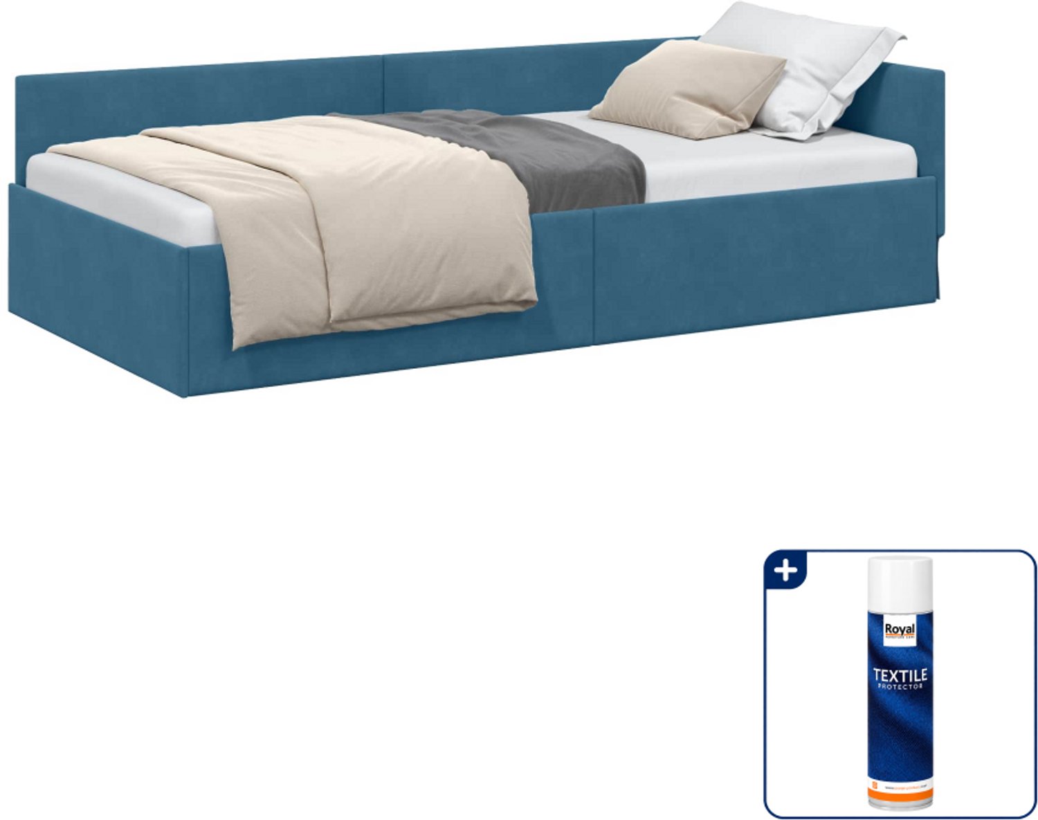 vidaXL hoekbedframe - 80 x 200 cm - fluweel - blauw - Inclusief textielbeschermer 500 ml