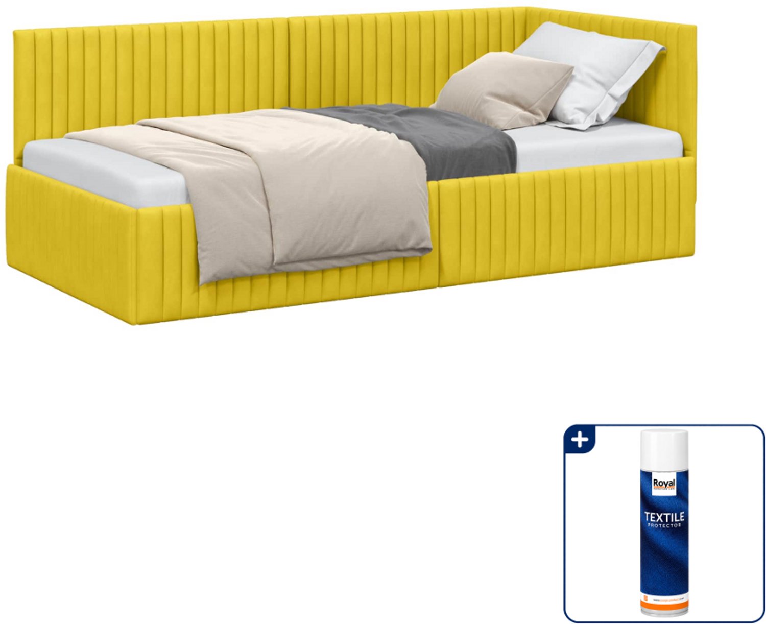 vidaXL hoekbedframe - 90 x 190 cm - fluweel - geel - Inclusief textielbeschermer 500 ml