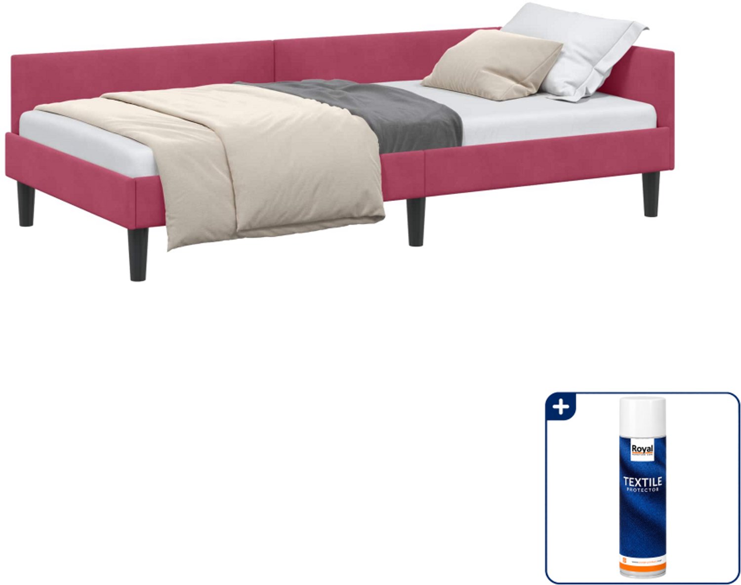 vidaXL hoekbedframe - 90 x 190 cm - fluweel - wijnrood - Inclusief textielbeschermer 500 ml