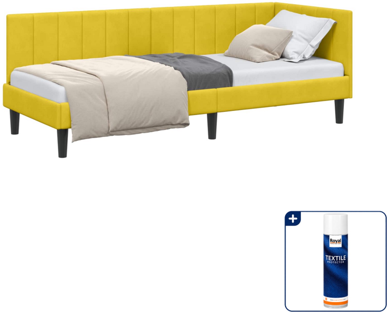vidaXL hoekbedframe - 80 x 200 cm - fluweel - geel - Inclusief textielbeschermer 500 ml