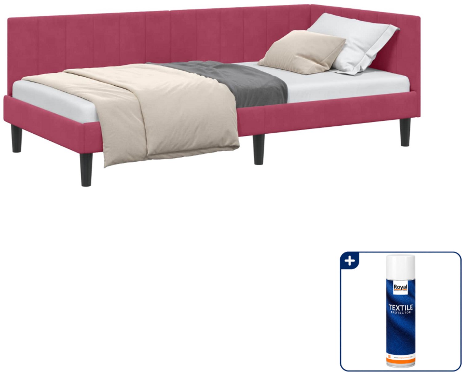 vidaXL hoekbedframe - 100 x 200 cm - fluweel - wijnrood - Inclusief textielbeschermer 500 ml