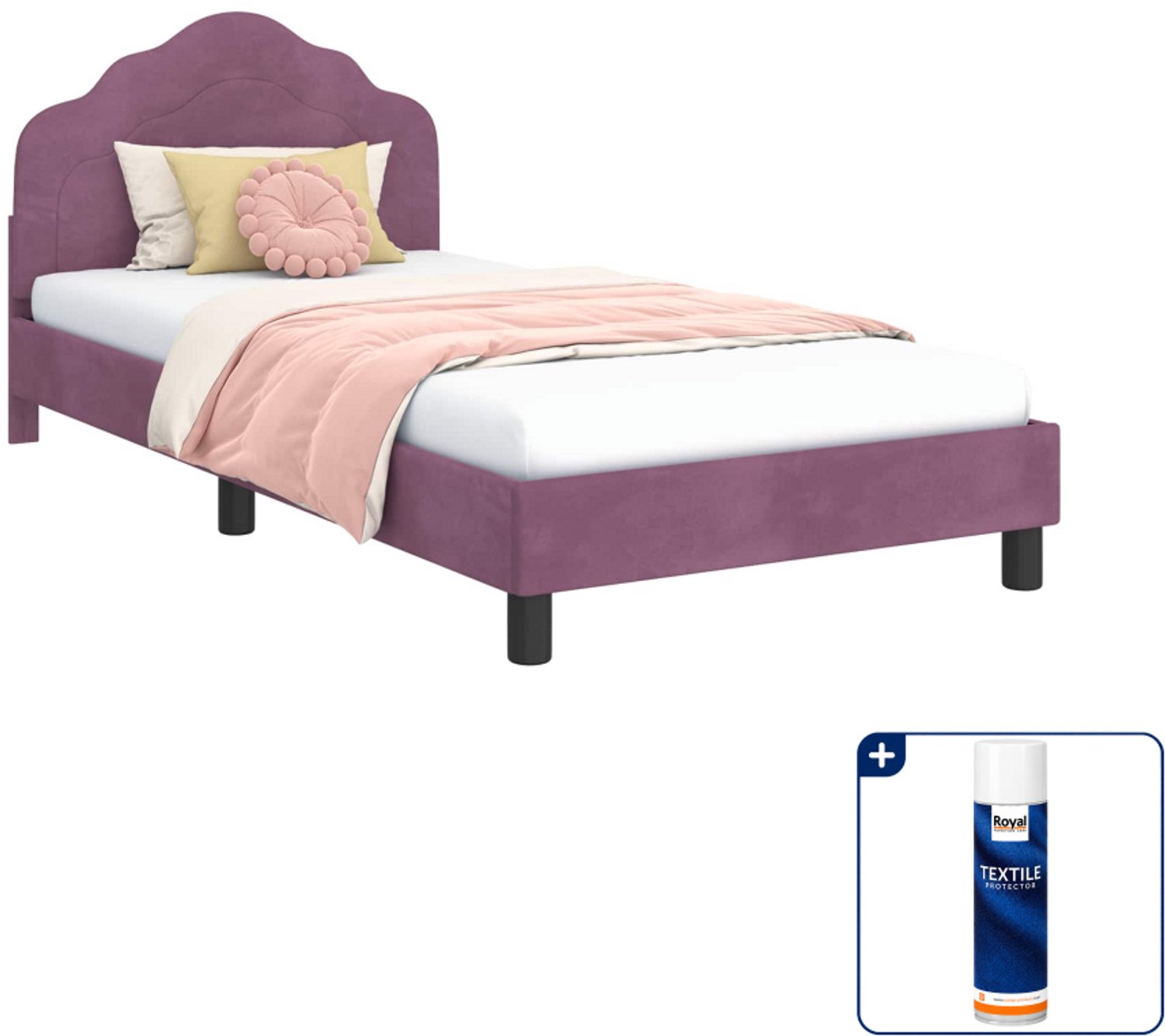 vidaXL kinderbedframe - 90 x 190 cm - fluweel - paars - Inclusief textielbeschermer 500 ml