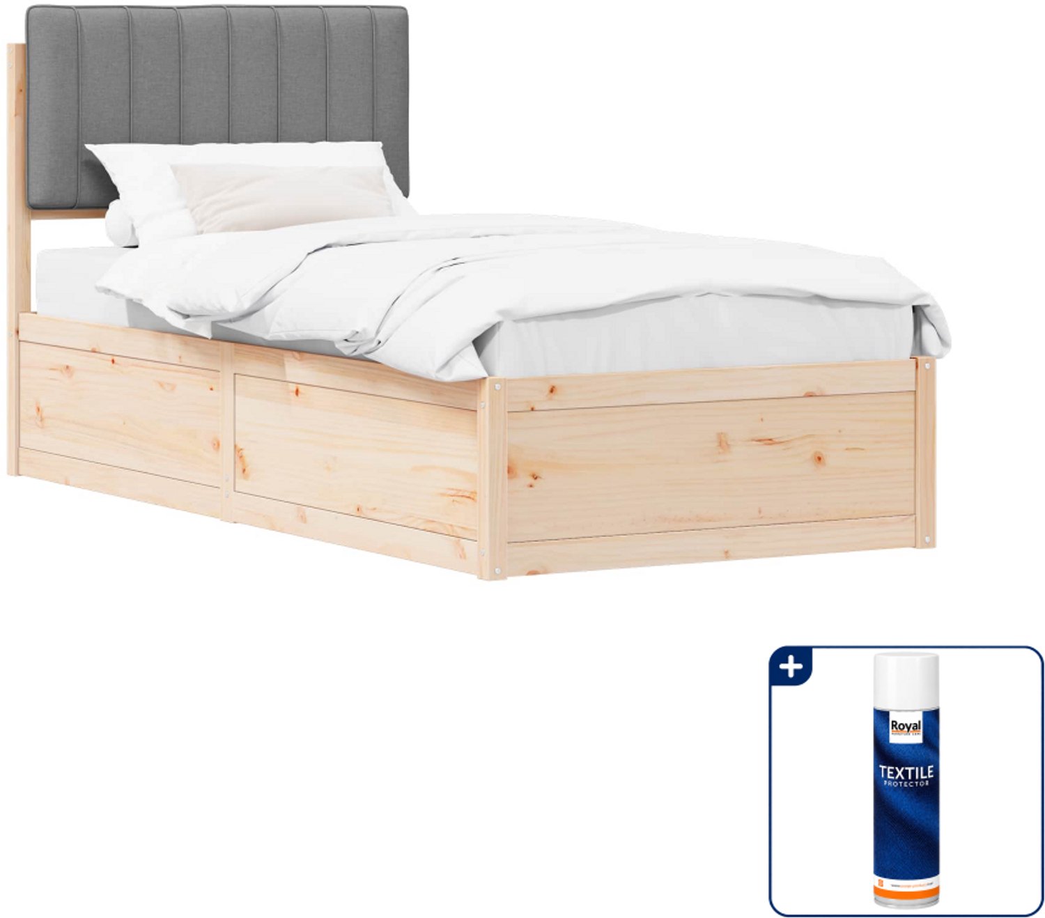 vidaXL bedframe met gevoerd hoofdbord - 90 x 190 cm - lichtgrijs - Inclusief textielbeschermer 500 ml