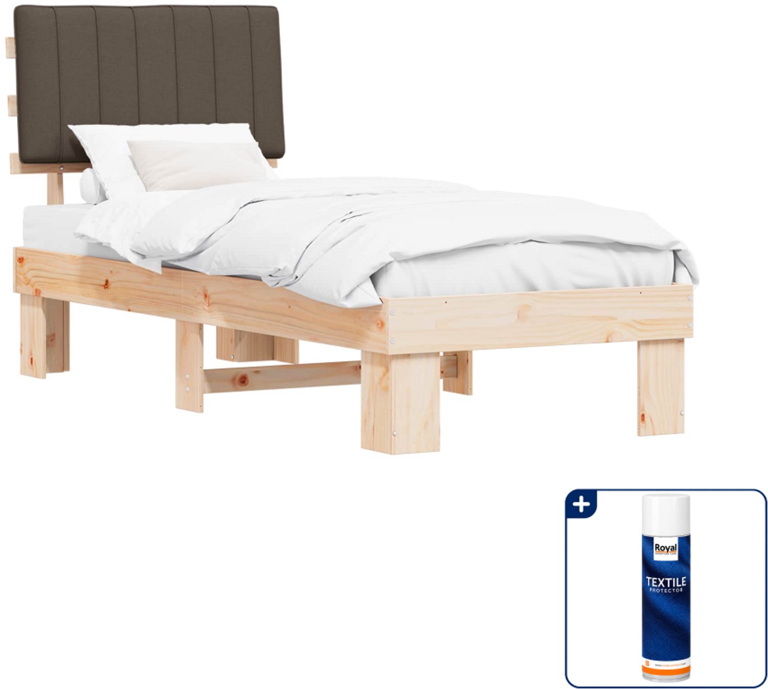 vidaXL bedframe - 80 x 200 cm - massief grenenhout - taupe - Inclusief textielbeschermer 500 ml