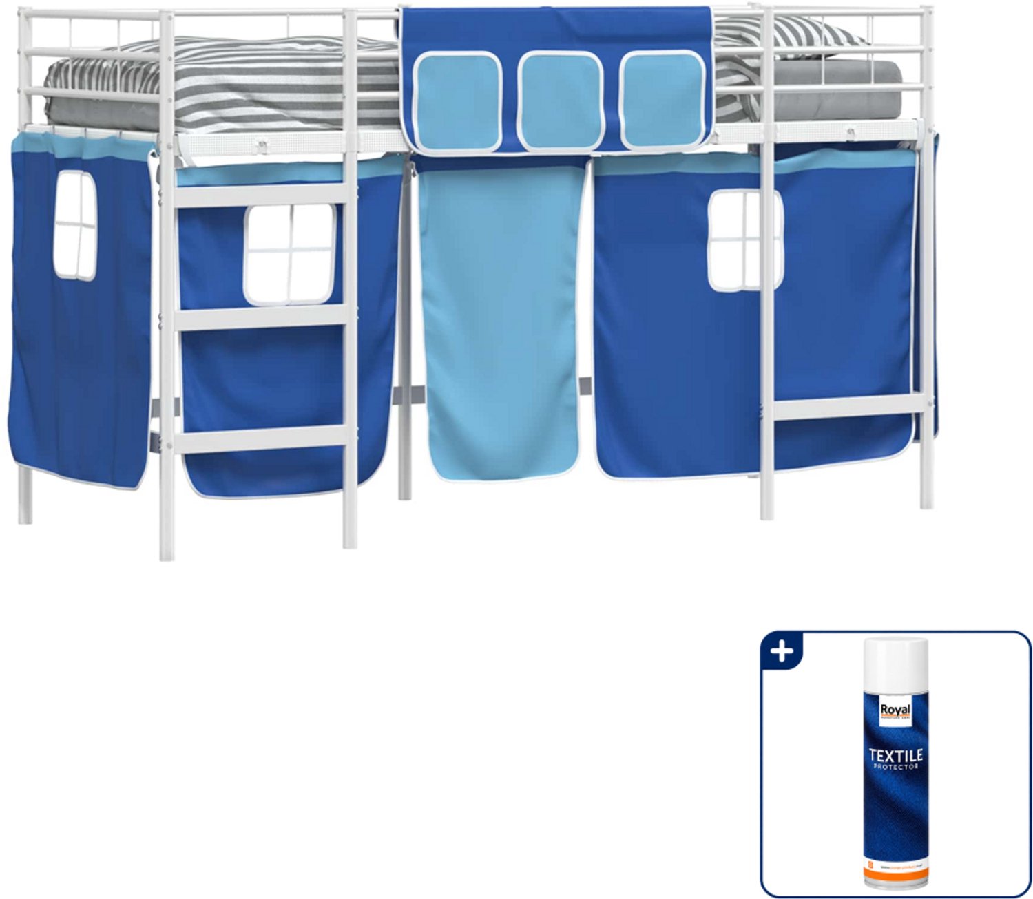 vidaXL kinder-hoogslaper - 100 x 190 cm - metaal - wit en blauw - Inclusief textielbeschermer 500 ml