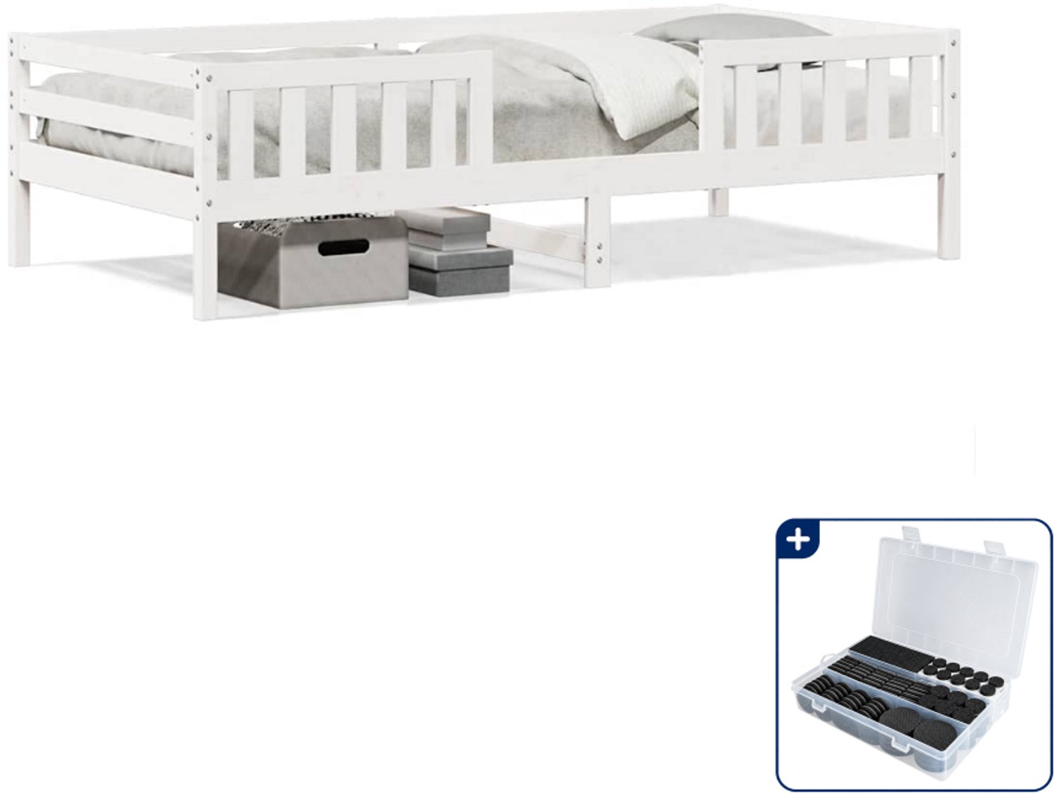 vidaXL bedframe - 90 x 190 cm - massief grenenhout - wit - Inclusief antikrasvilt 177-delig