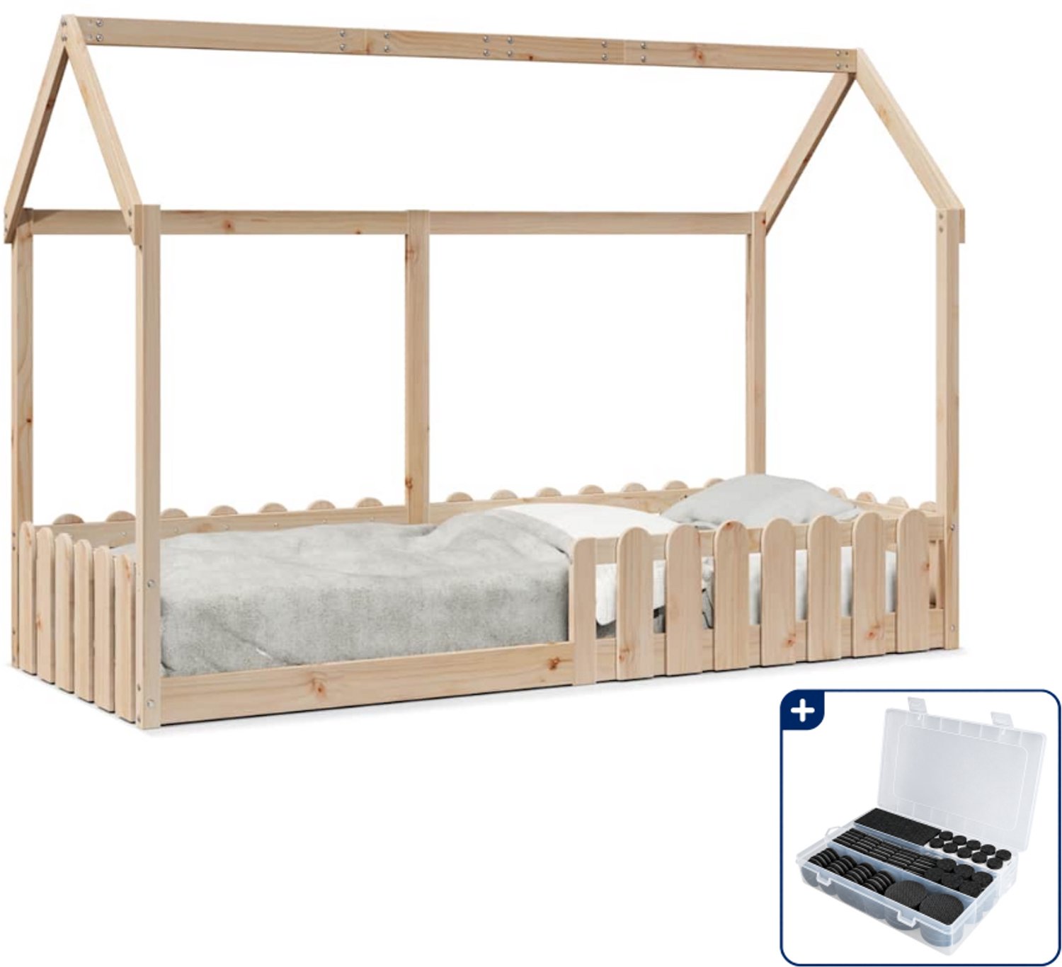 vidaXL kinderbed huis - 80 x 200 cm - massief grenenhout - Inclusief antikrasvilt 177-delig Bruin