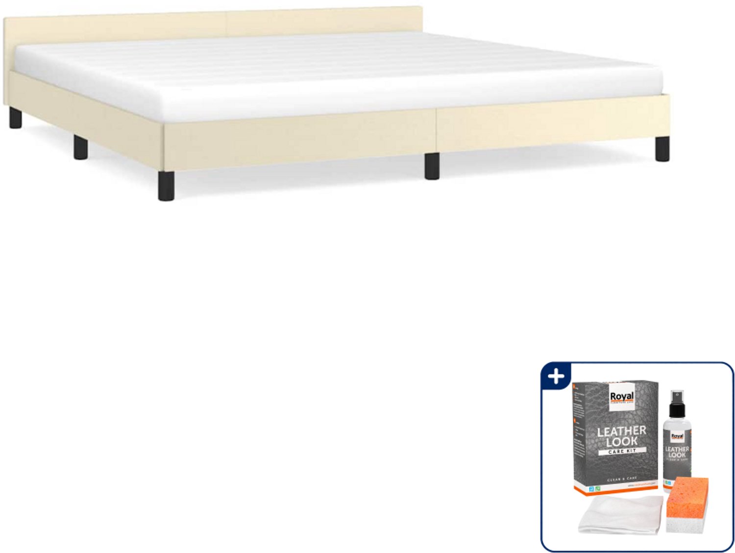 vidaXL Bedframe - 200 x 200 cm - kunstleer - crème - Inclusief onderhoudsset voor kunstleer 150 ml