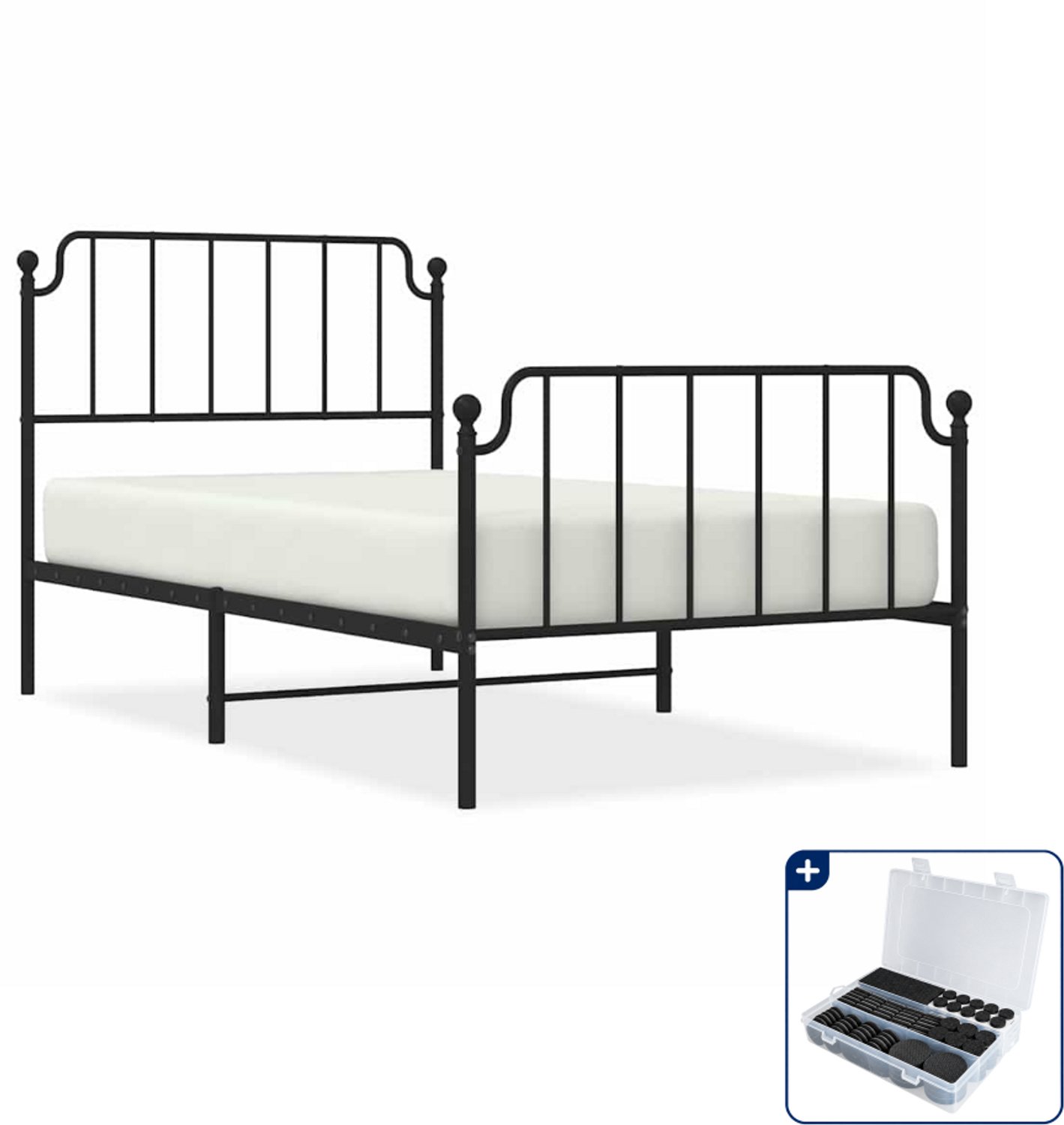 vidaXL bedframe - 100 x 200 cm - metaal - zwart - Inclusief antikrasvilt 177-delig