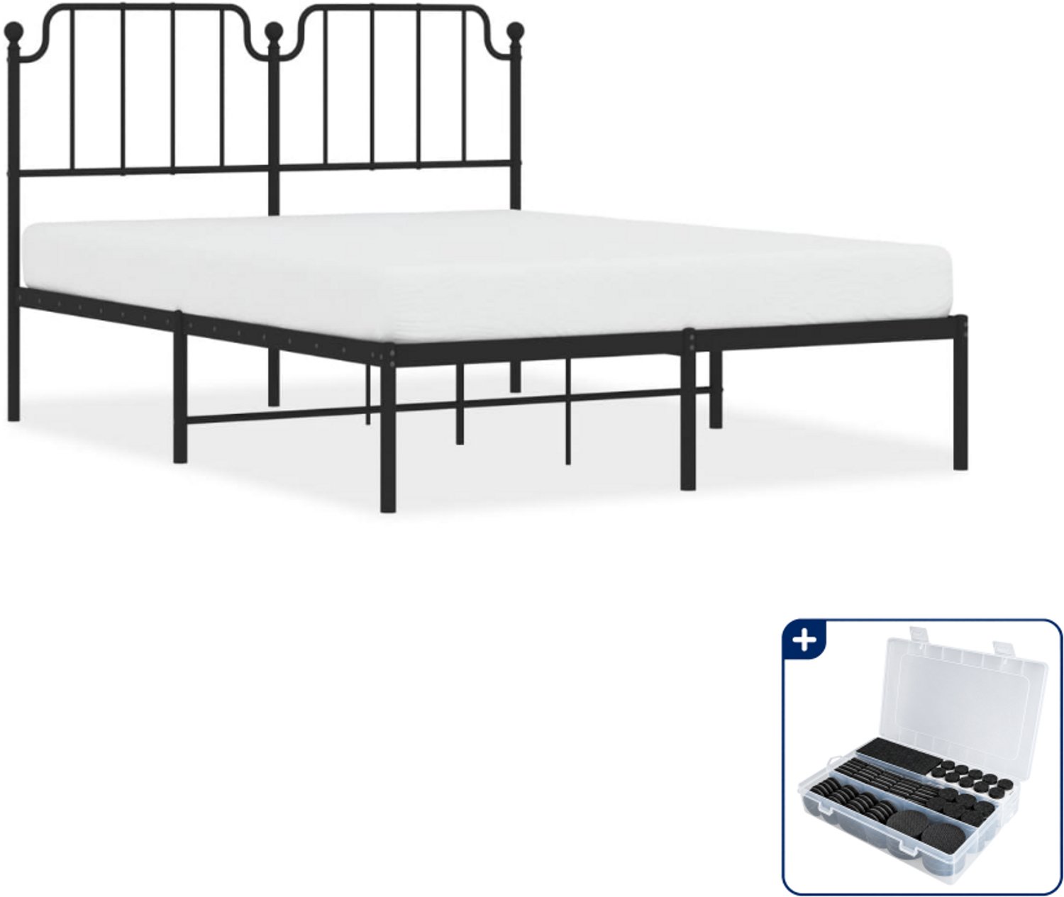 vidaXL bedframe met hoofdbord - 140 x 190 cm - staal - zwart - Inclusief antikrasvilt 177-delig