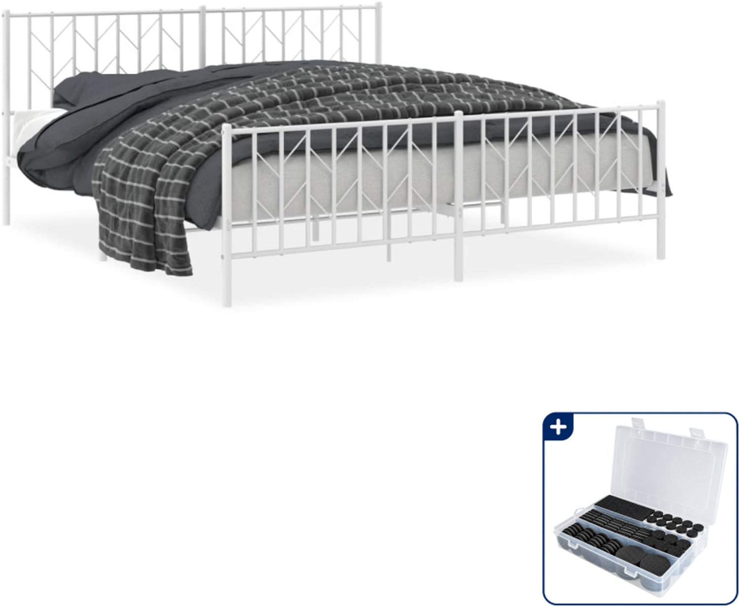vidaXL Bedframe - 183 x 213 cm - staal - wit - Inclusief antikrasvilt 177-delig