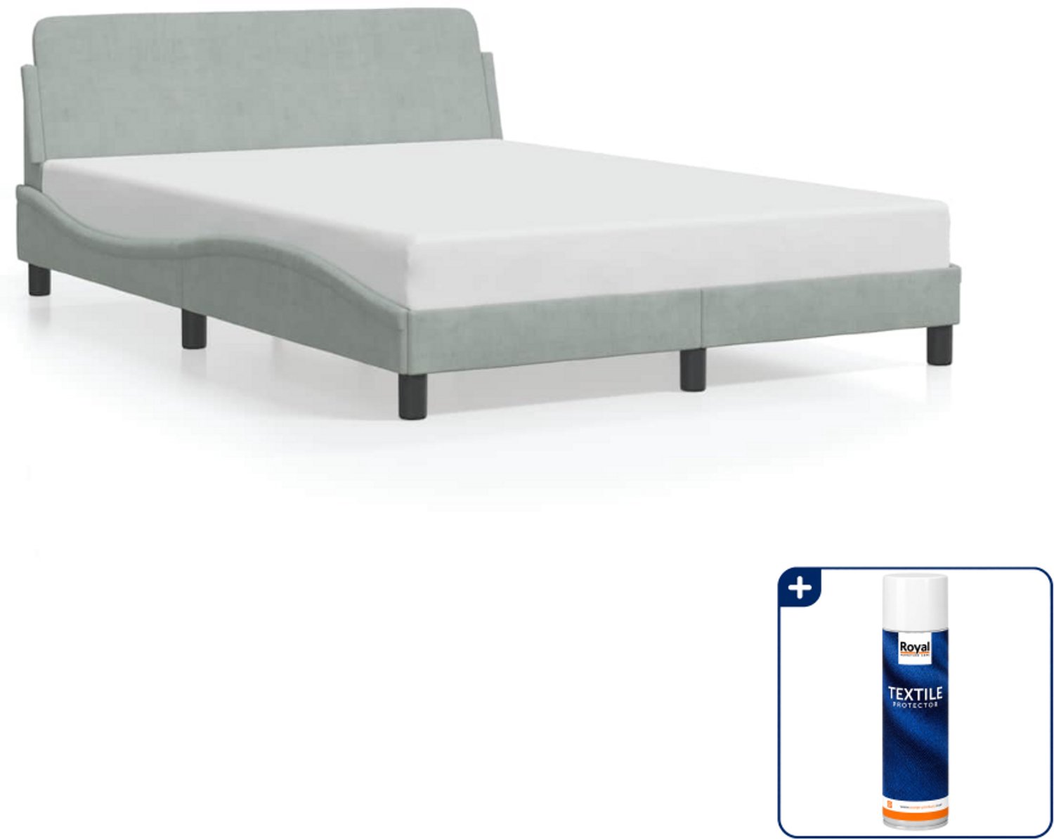 vidaXL Dover bedframe - 137 x 190 cm - fluweel - lichtgrijs - Inclusief textielbeschermer 500 ml