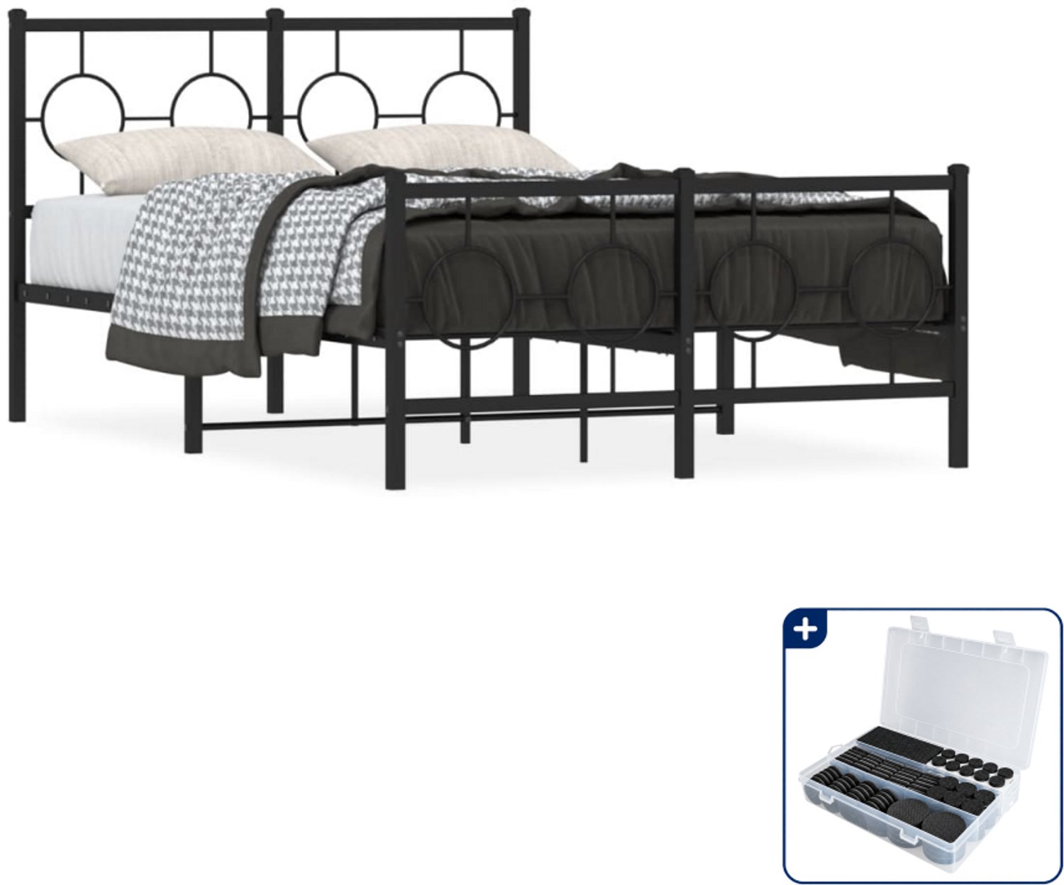vidaXL bedframe 120 x 190 cm - metaal - zwart - Inclusief antikrasvilt 177-delig