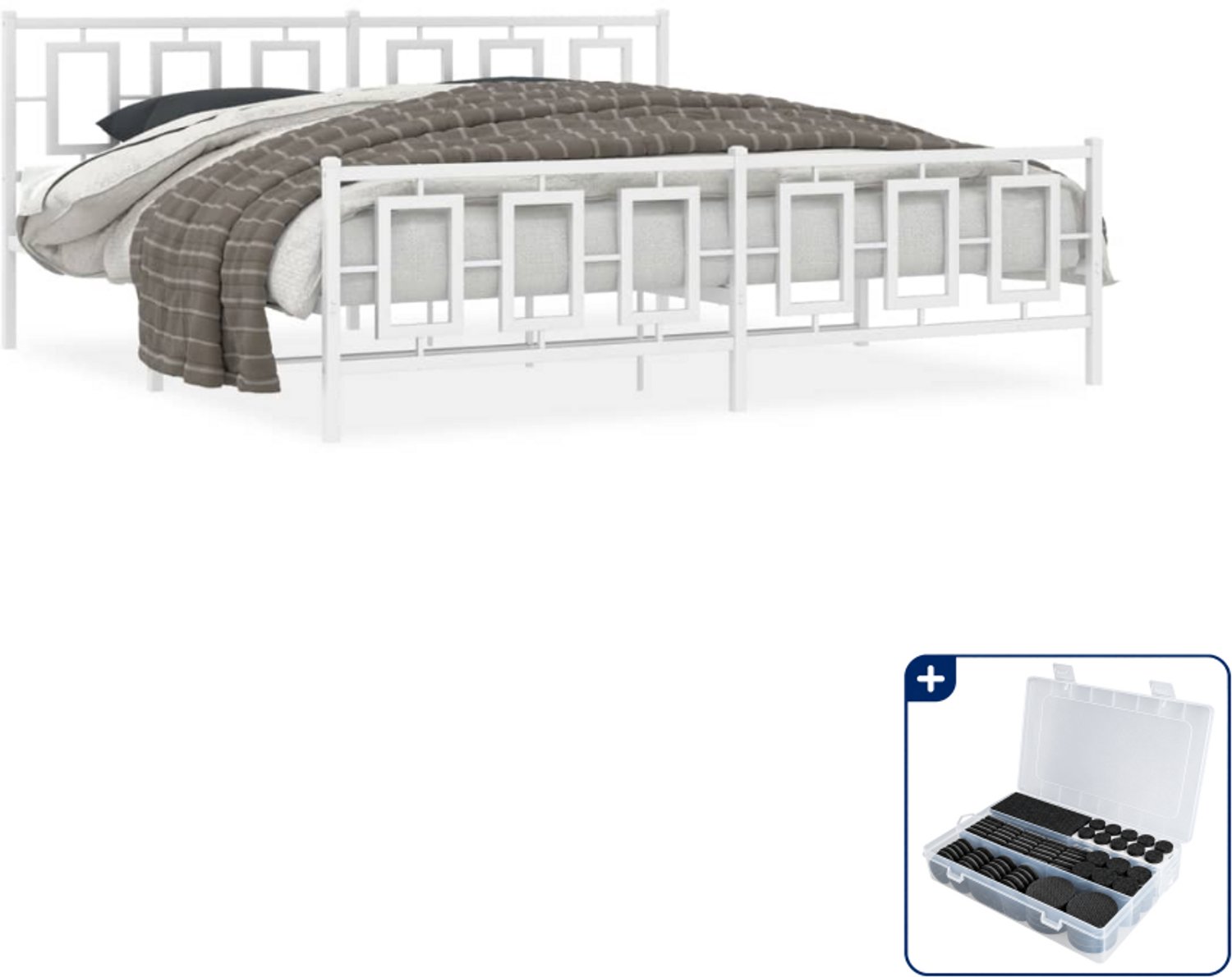vidaXL bedframe - 193 x 203 cm - metaal - wit - Inclusief antikrasvilt 177-delig