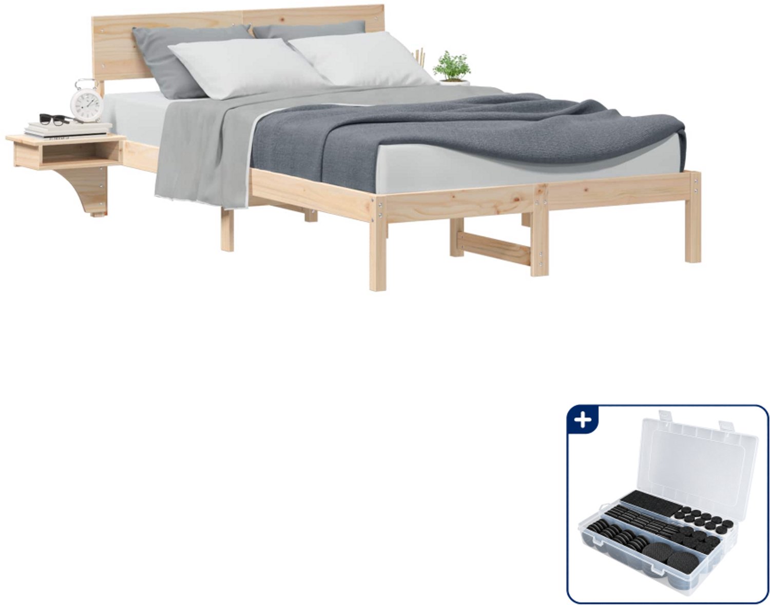 vidaXL bedframe met hoofdeinde - 120 x 190 cm - massief grenenhout - bruin - Inclusief antikrasvilt 177-delig