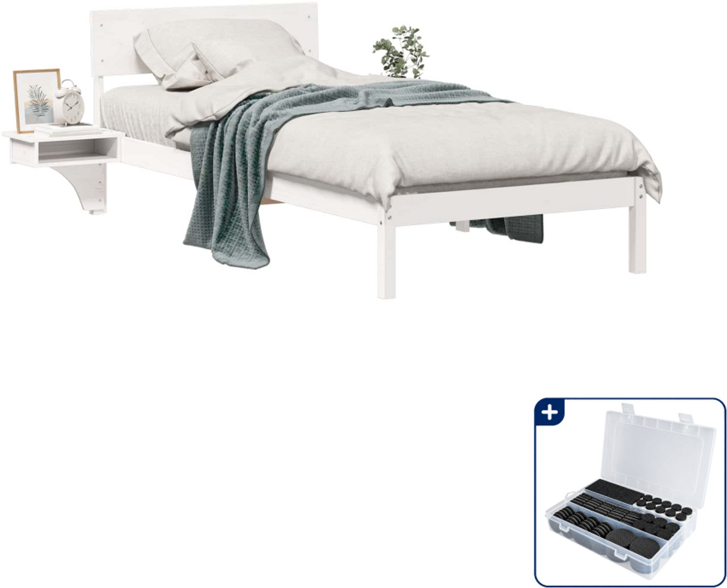 vidaXL Bedframe - 100 x 200 cm - massief grenenhout - wit - Inclusief antikrasvilt 177-delig