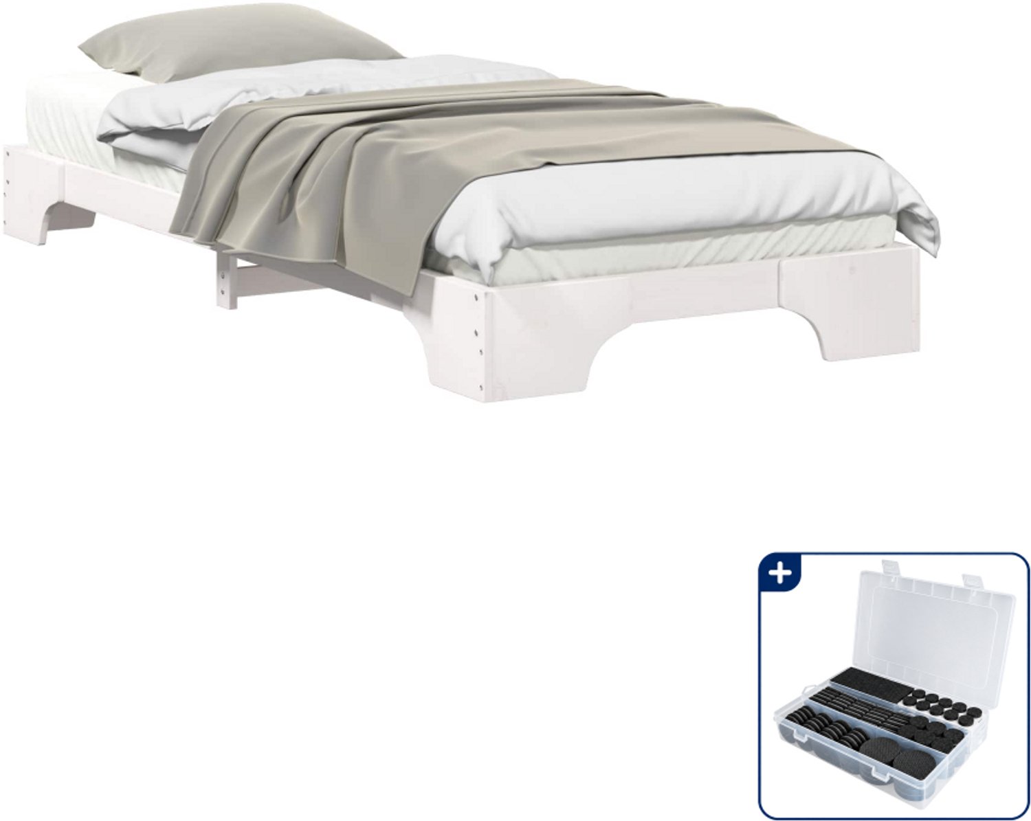vidaXL Bedframe - 90 x 210 cm - massief grenenhout - wit - Inclusief antikrasvilt 177-delig