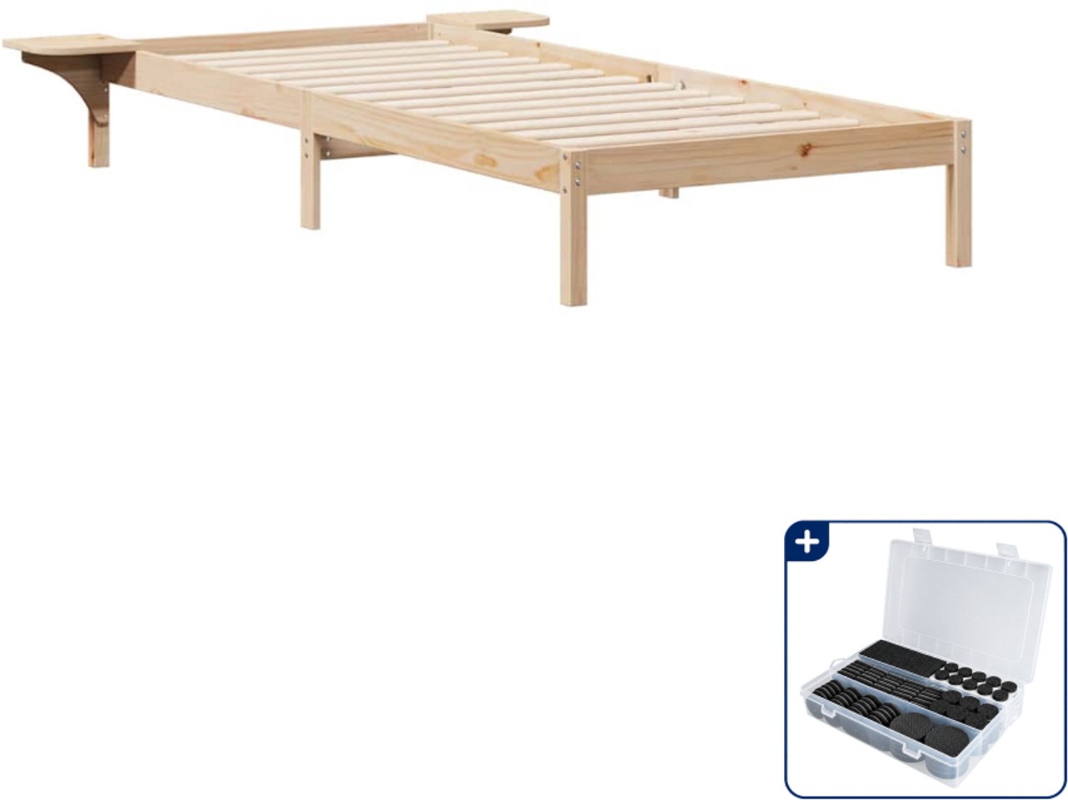 vidaXL Bedframe met zijtafels - 90 x 220 cm - massief grenenhout - naturel - Inclusief antikrasvilt 177-delig Bruin