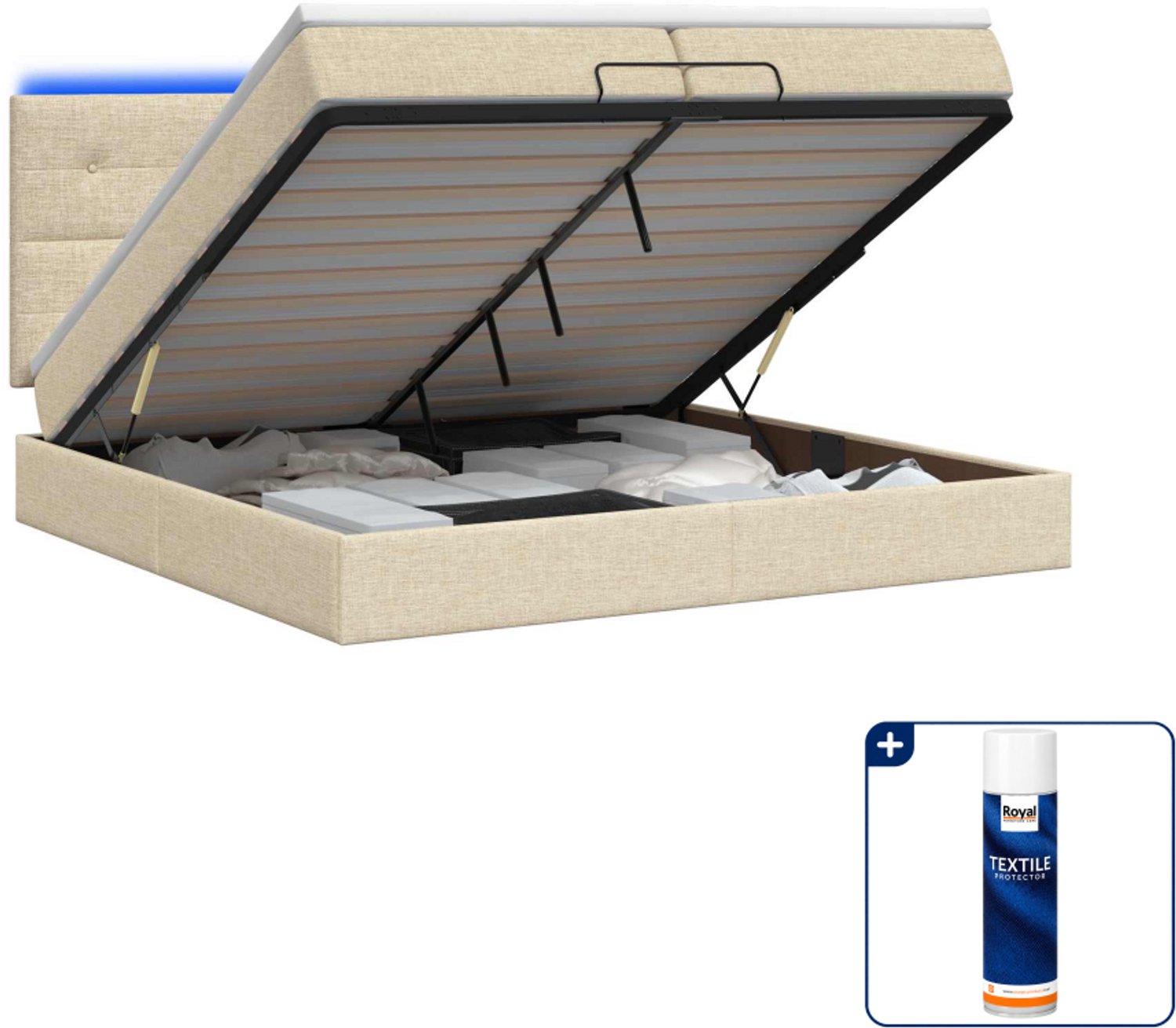 vidaXL Ottoman bed - 200 x 200 cm - stof - crèmekleurig - Inclusief textielbeschermer 500 ml