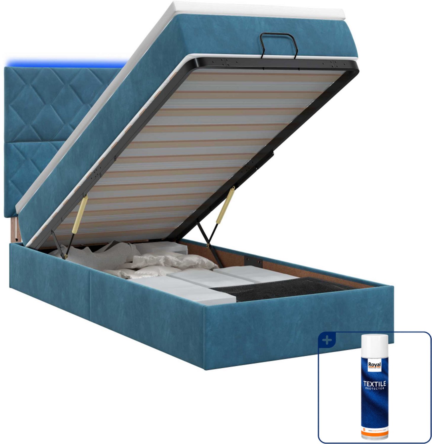 vidaXL ottoman bed - 90 x 190 cm - donkerblauw - Inclusief textielbeschermer 500 ml