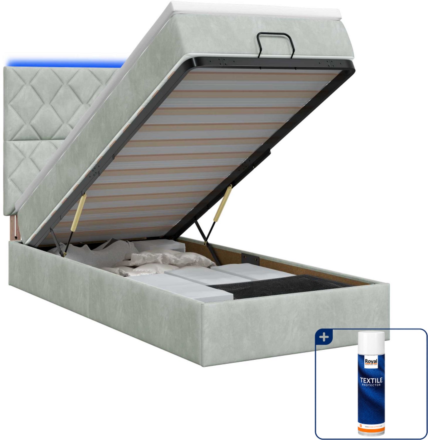 vidaXL ottoman bed met matras en led - 90 x 190 cm - lichtgrijs - Inclusief textielbeschermer 500 ml
