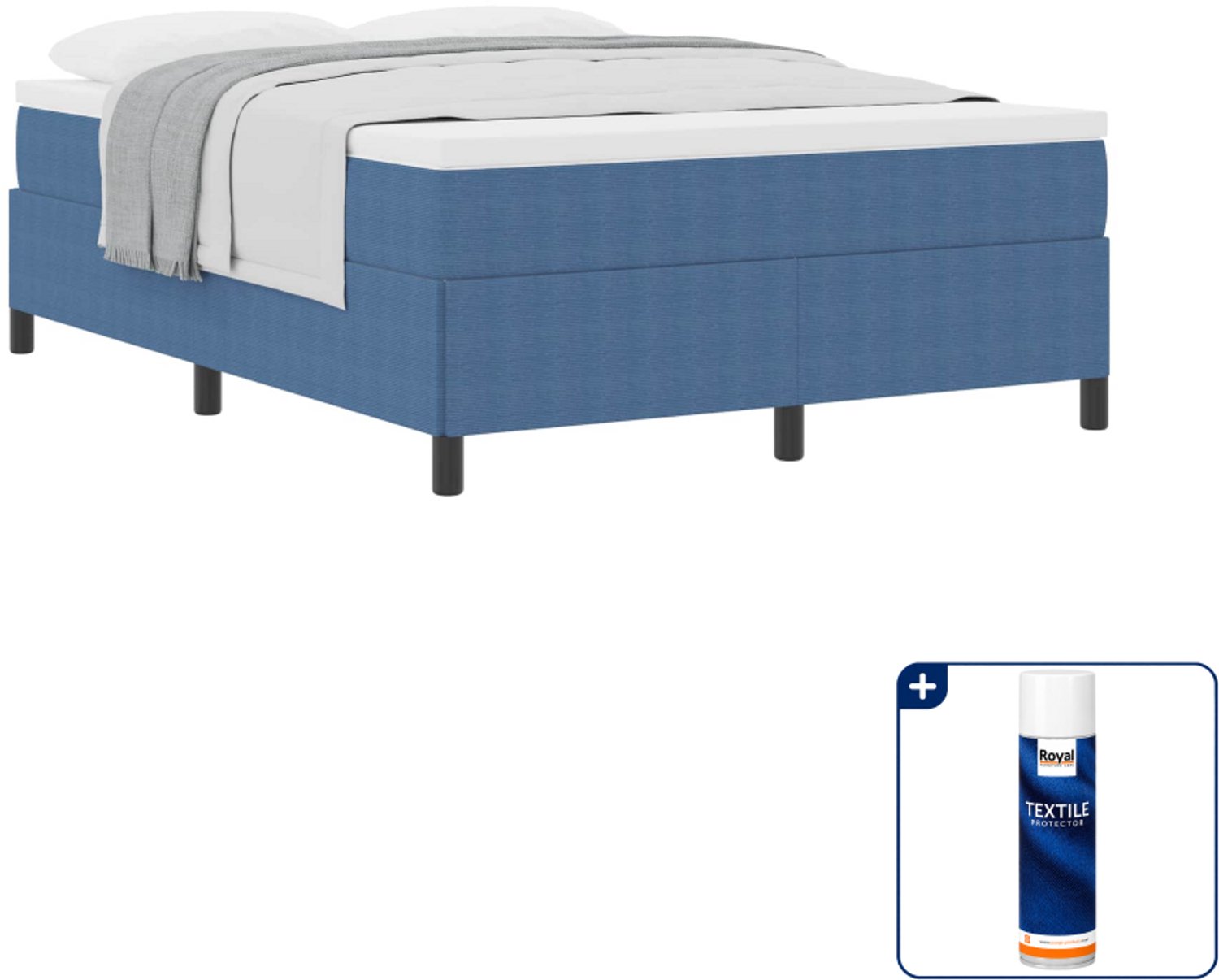vidaXL boxspringbed - 140 x 190 cm - blauw - Inclusief textielbeschermer 500 ml