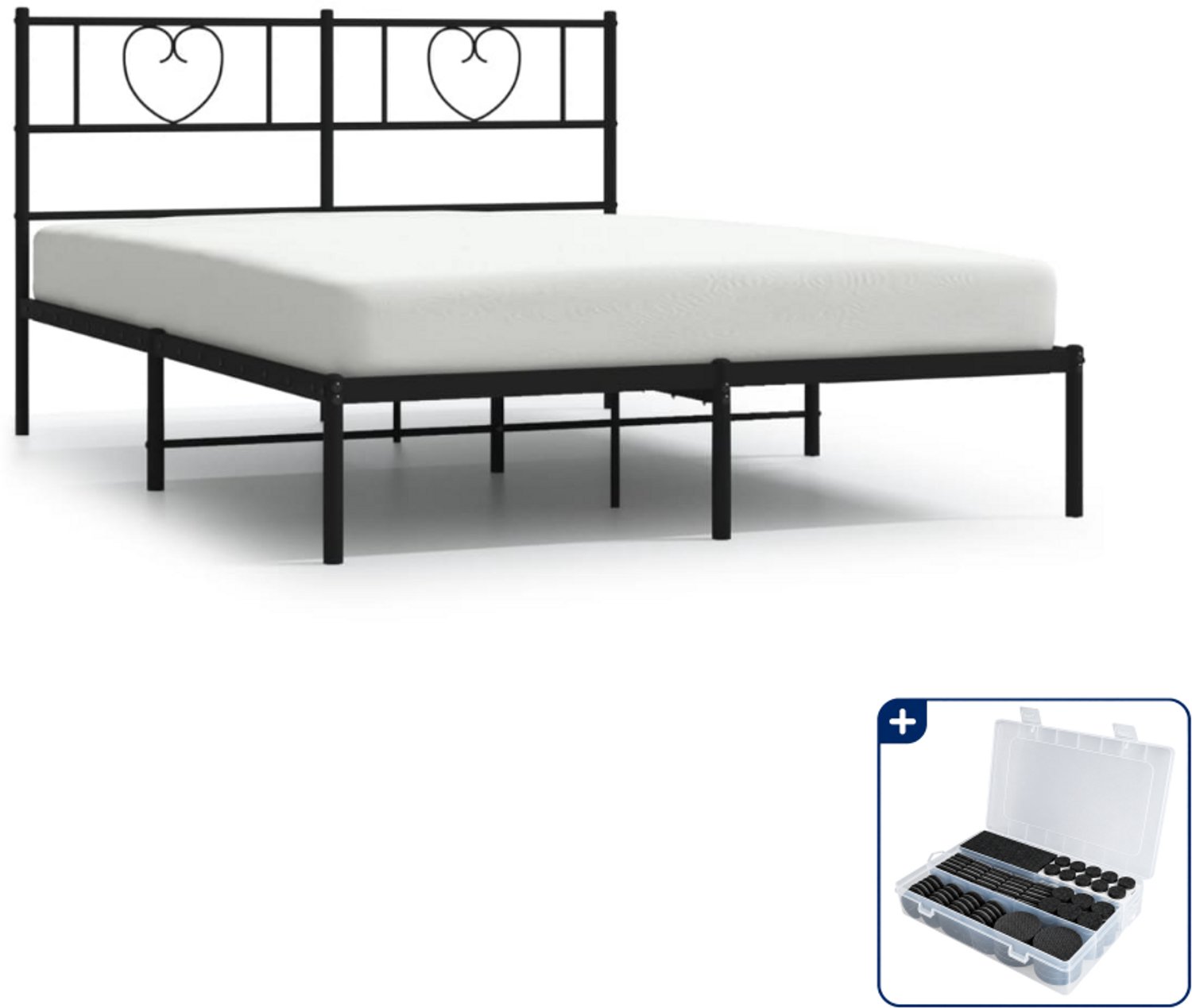 vidaXL bedframe met hoofdbord - 120 x 200 cm - staal - zwart - Inclusief antikrasvilt 177-delig
