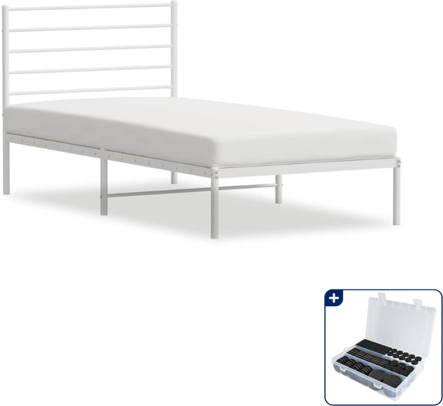 vidaXL bedframe met hoofdbord - 90 x 200 cm - staal - wit - Inclusief antikrasvilt 177-delig