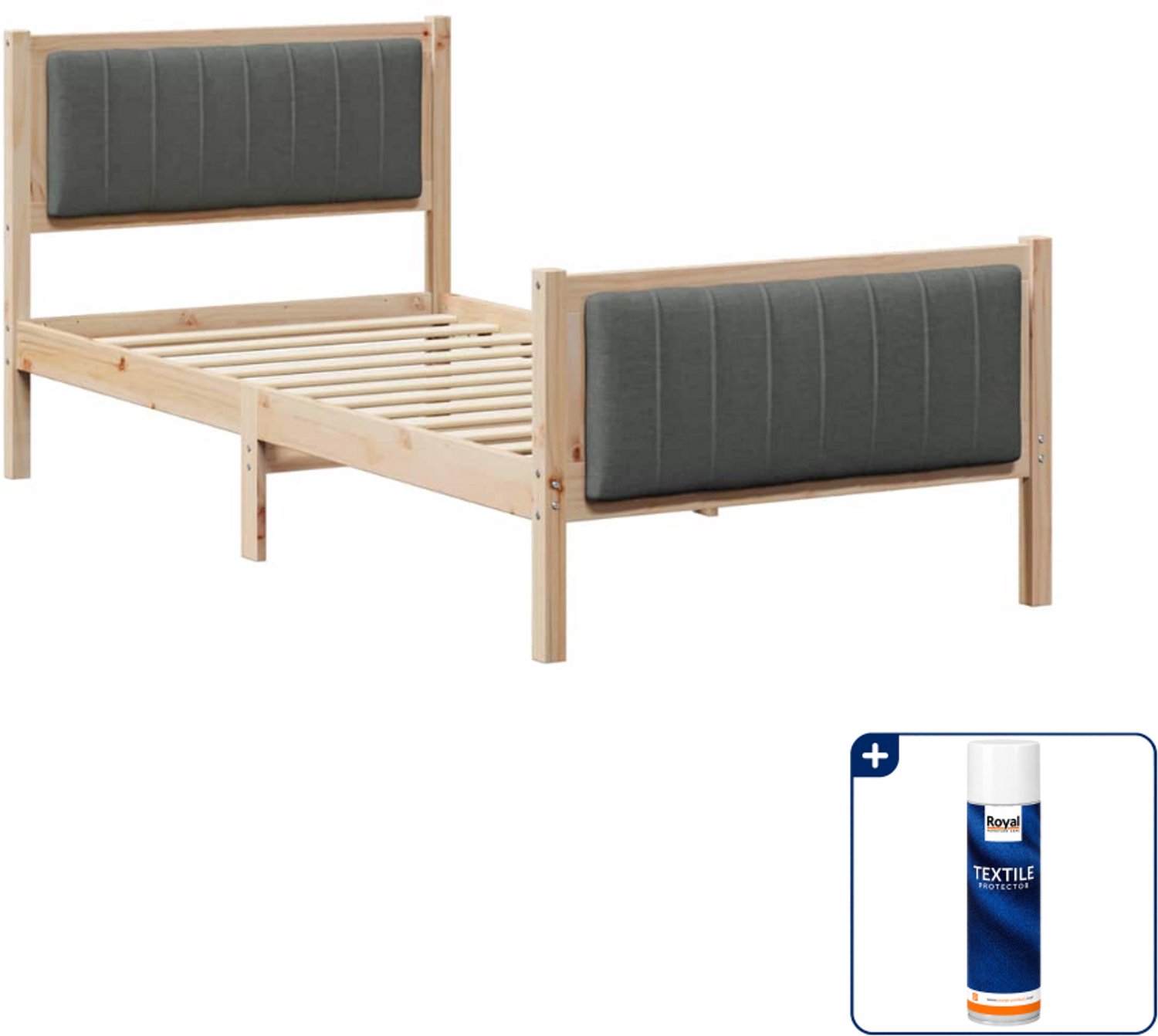 vidaXL bedframe - 90 x 190 cm - massief grenenhout - bruin/donkergrijs - Inclusief textielbeschermer 500 ml