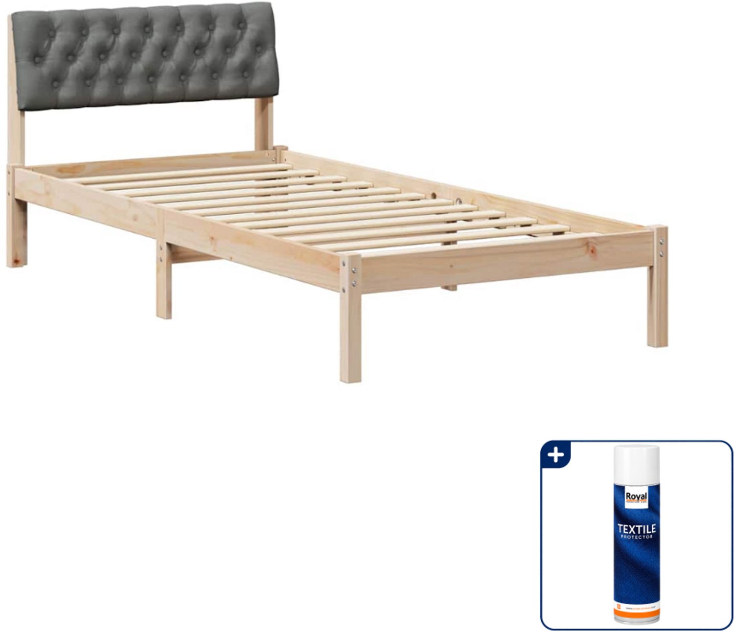 vidaXL bedframe - 90 x 190 cm - massief grenenhout - bruin/donkergrijs - Inclusief textielbeschermer 500 ml