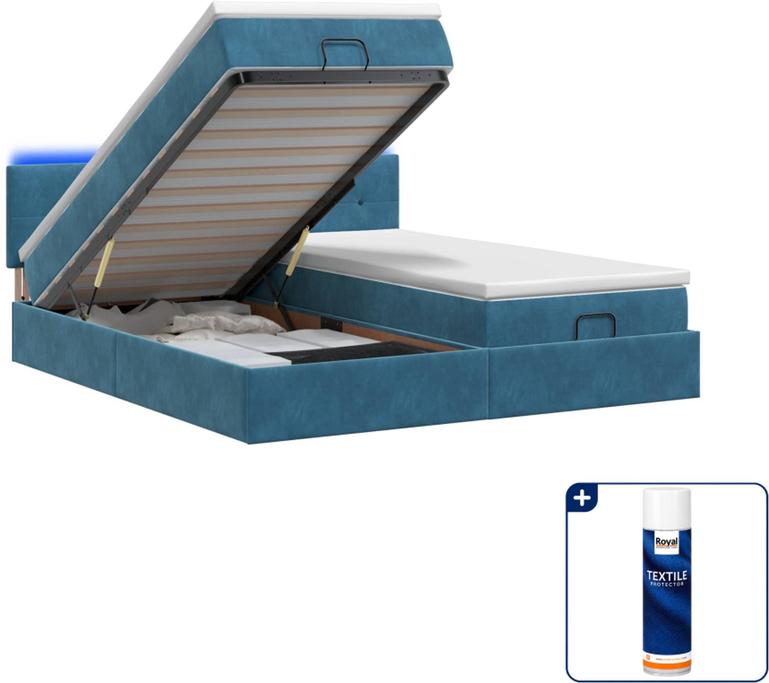 vidaXL Ottoman bed - 200 x 200 cm - donkerblauw - Inclusief textielbeschermer 500 ml