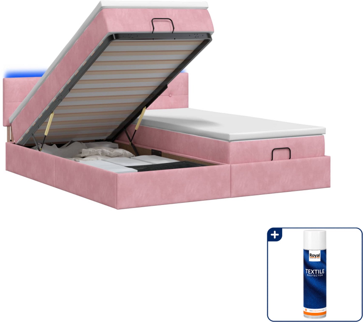 vidaXL Kingsize bed met matras en led - 180 x 200 cm - roze - Inclusief textielbeschermer 500 ml