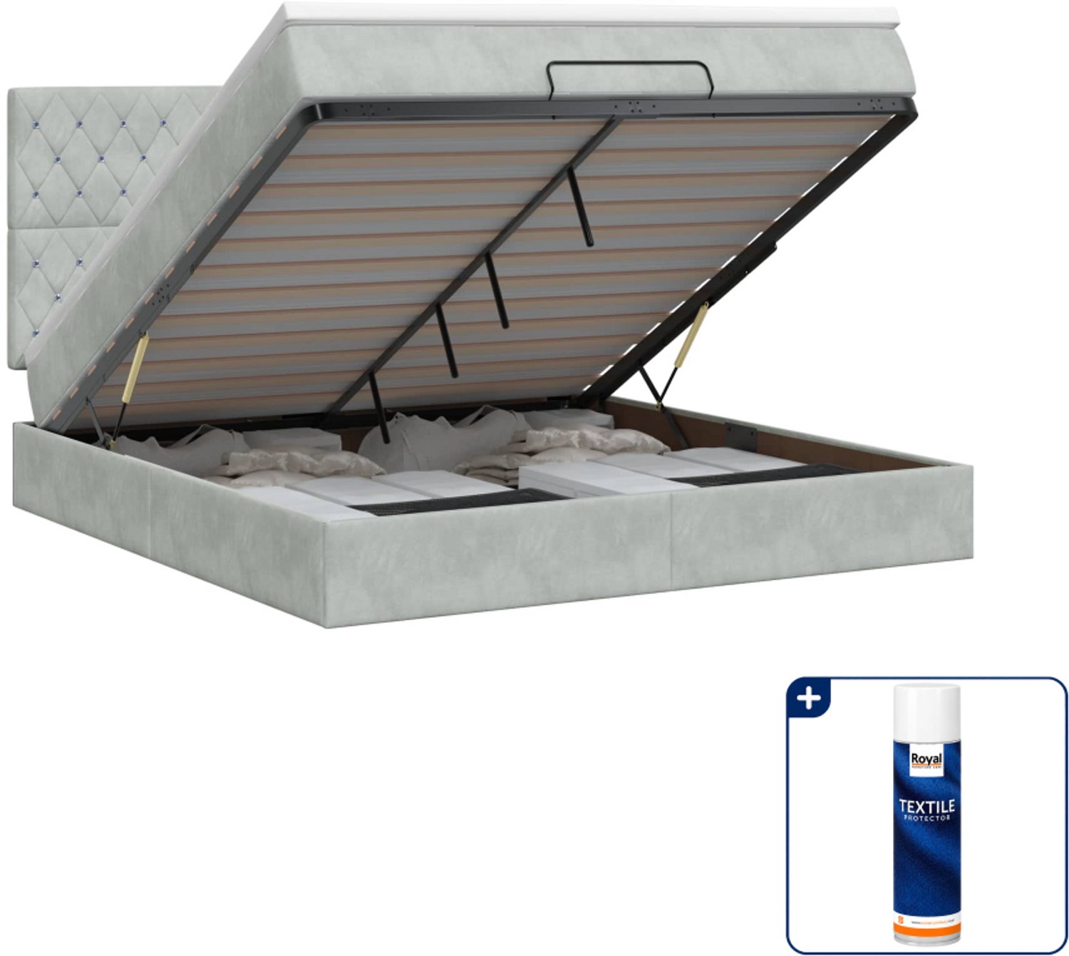 vidaXL Kingsize bed met matras - 180 x 200 cm - lichtgrijs - Inclusief textielbeschermer 500 ml