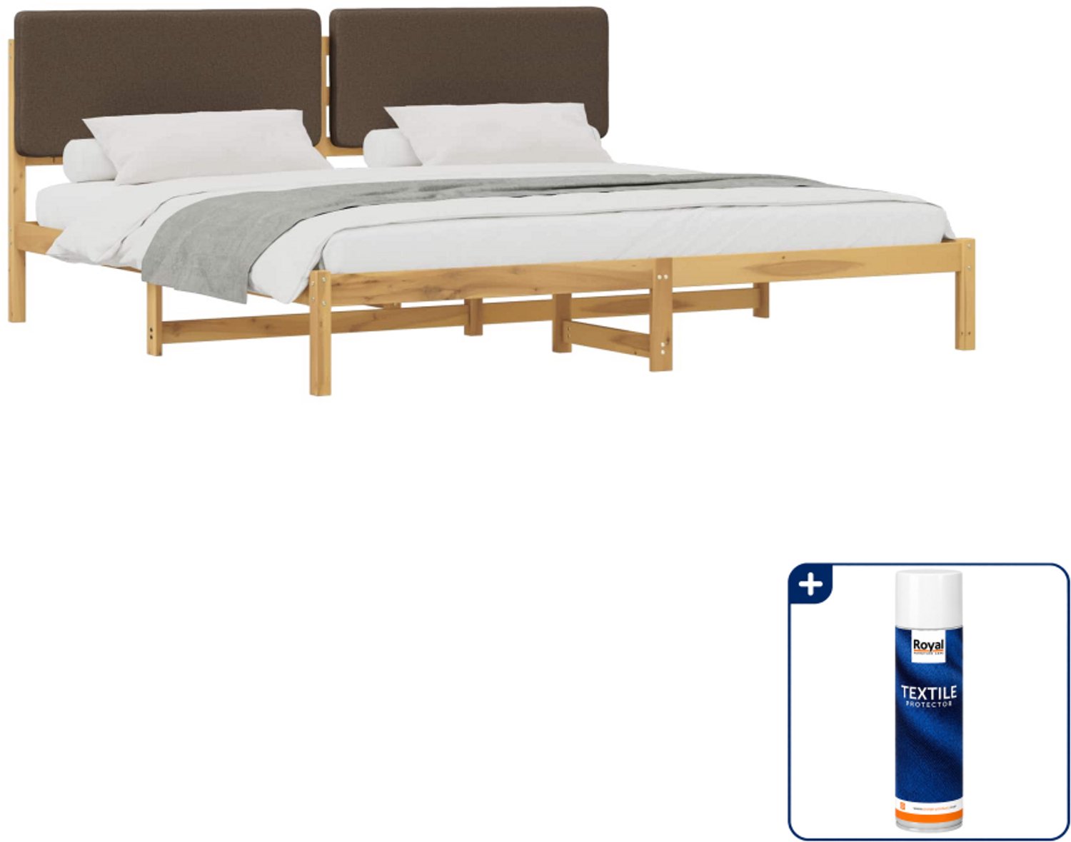 vidaXL Bedframe - 200 x 200 cm - massief acaciahout - whitewash en taupe - Inclusief textielbeschermer 500 ml Wit