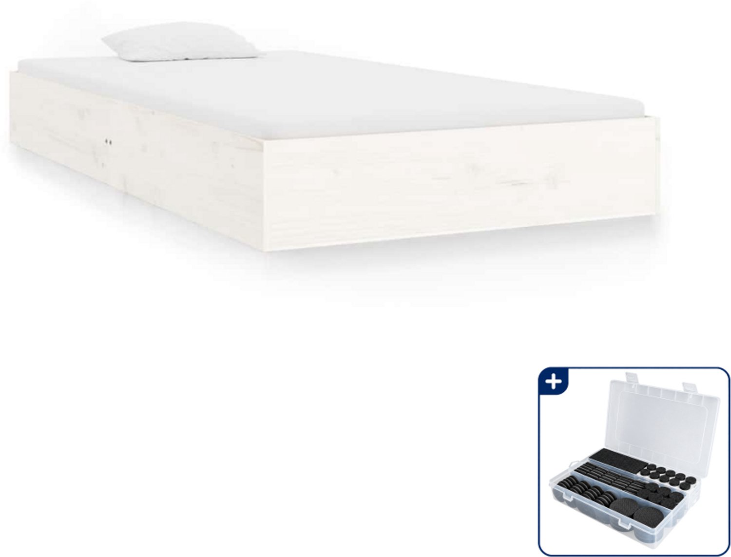 vidaXL Bedframe - 100 x 200 cm - massief grenenhout - wit - Inclusief antikrasvilt 177-delig