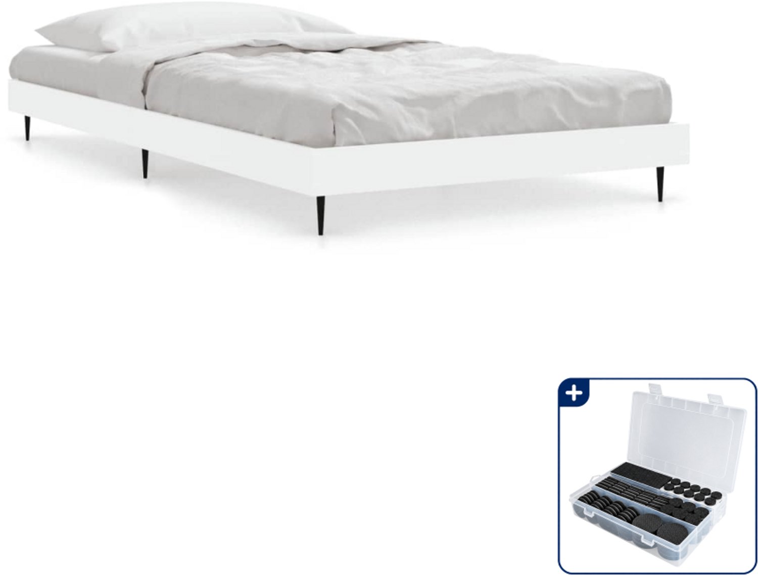 vidaXL bedframe 90 x 200 cm - bewerkt hout - wit - Inclusief antikrasvilt 177-delig