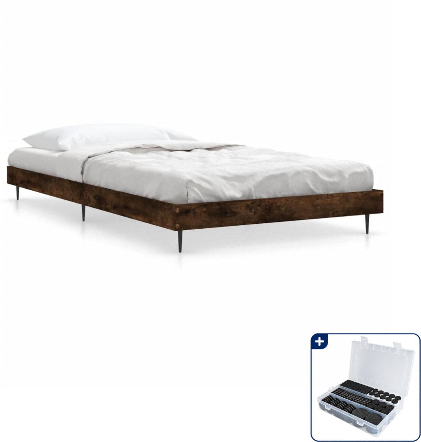 vidaXL bedframe - 90 x 190 cm - bewerkt hout - gerookt eiken - Inclusief antikrasvilt 177-delig Bruin
