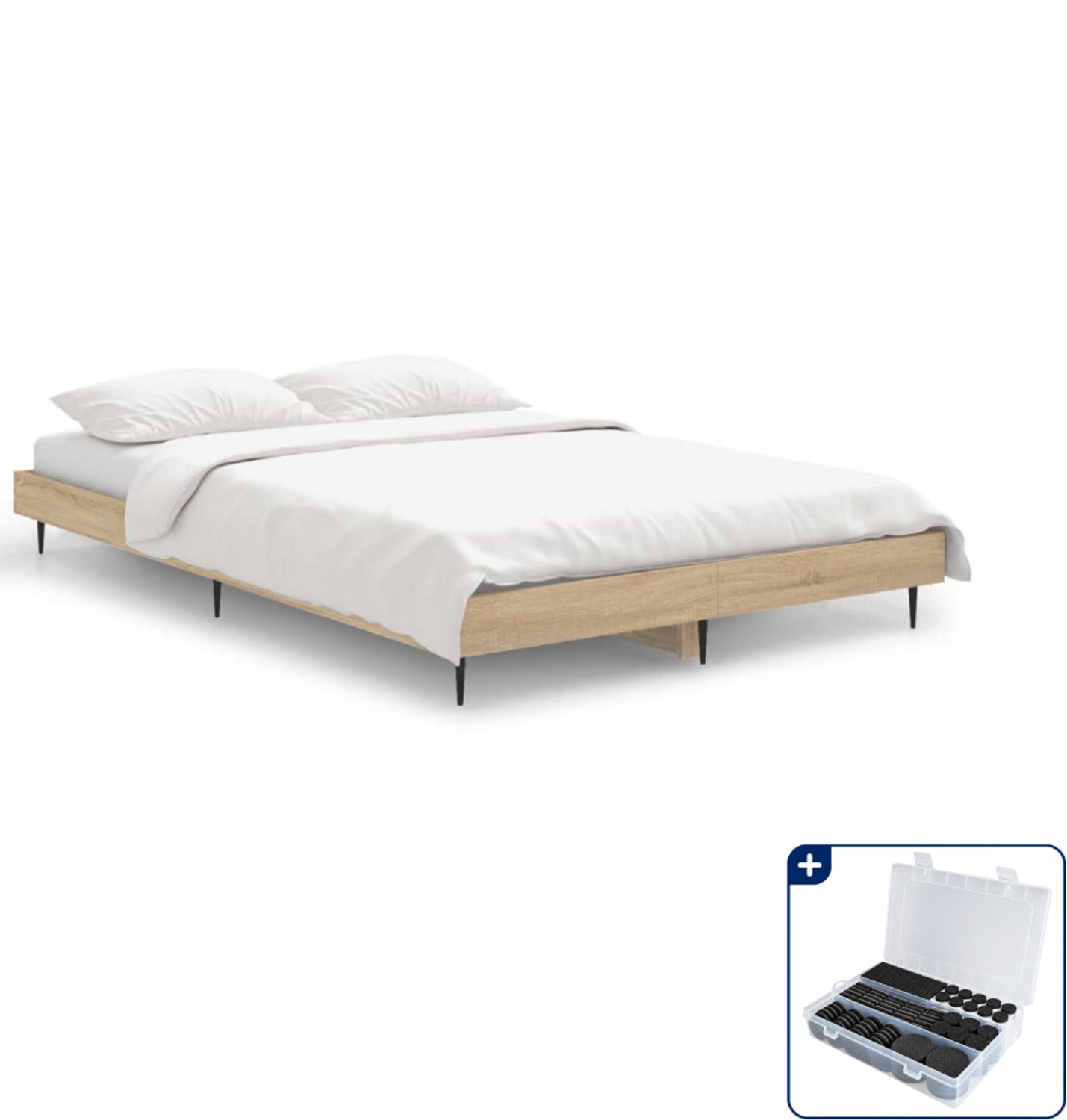 vidaXL bedframe - 120 x 190 cm - sonoma eiken - Inclusief antikrasvilt 177-delig Bruin