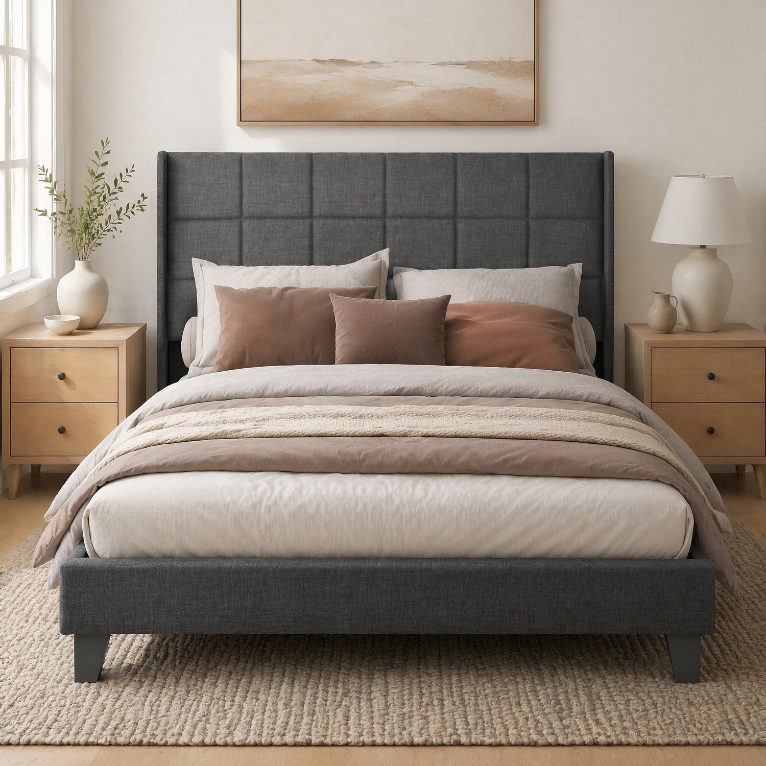 Maisentiel Grijs gestoffeerd tweepersoonsbed 140 x 200 cm met lattenbodem en pocketveringmatras