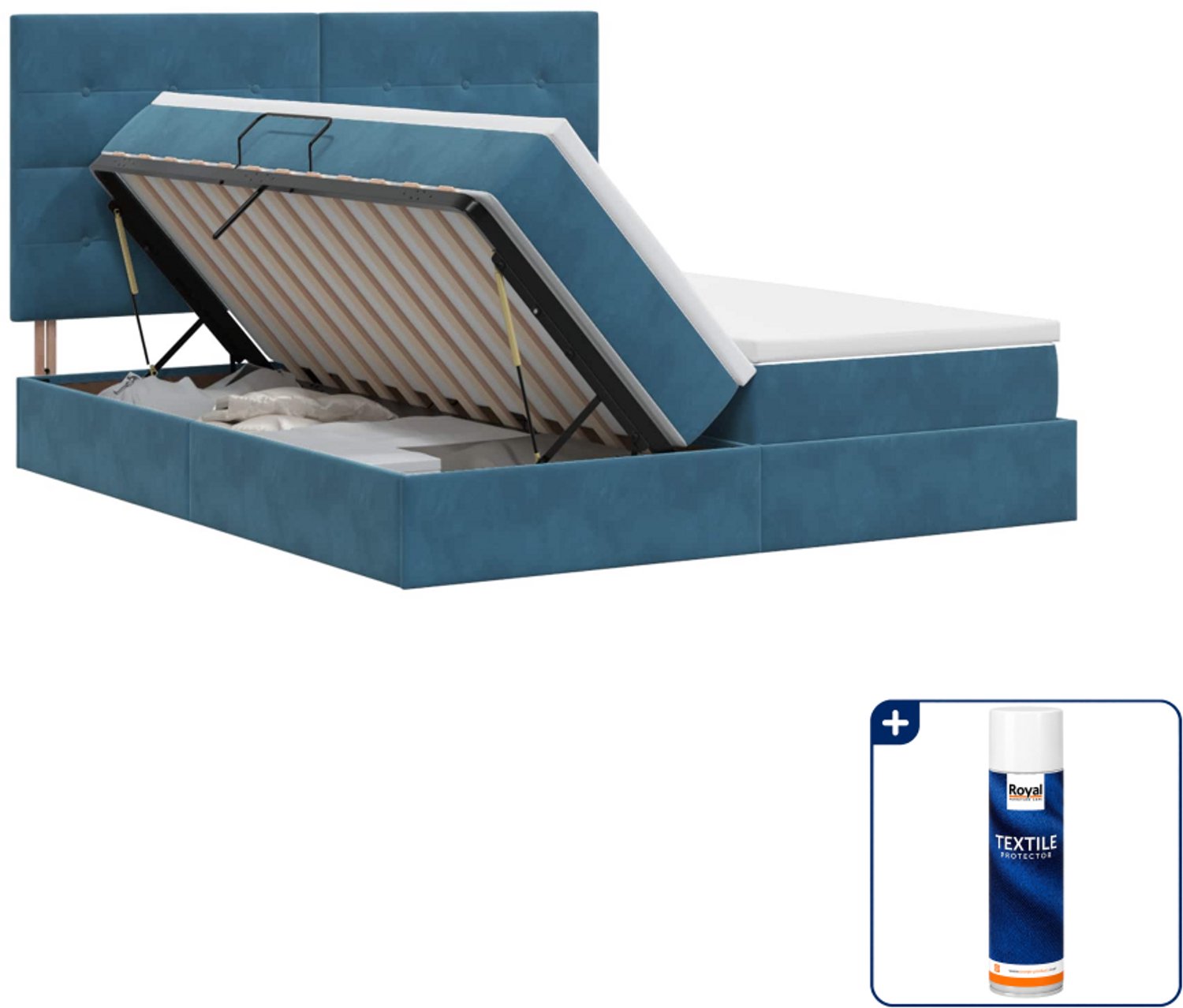 vidaXL Kingsize bed met opbergruimte - 180 x 200 cm - donkerblauw - Inclusief textielbeschermer 500 ml