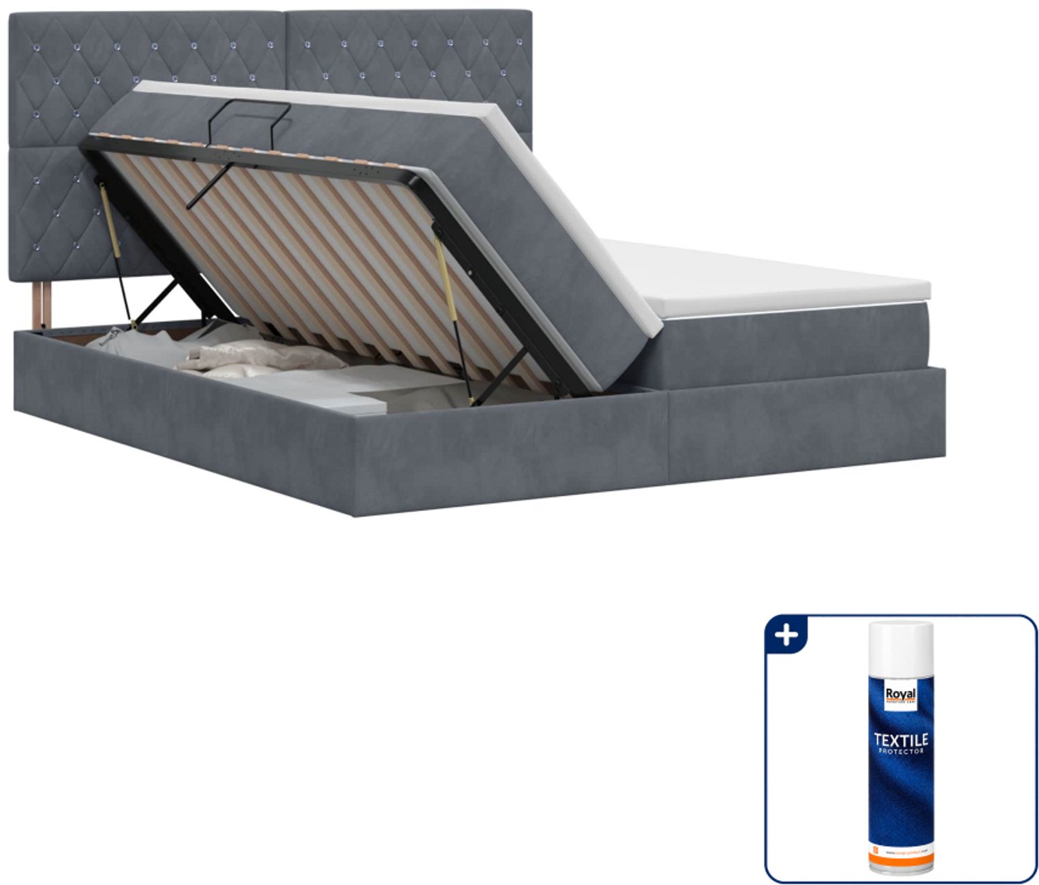 vidaXL Kingsize bed - 180 x 200 cm - donkergrijs - Inclusief textielbeschermer 500 ml Donker Grijn
